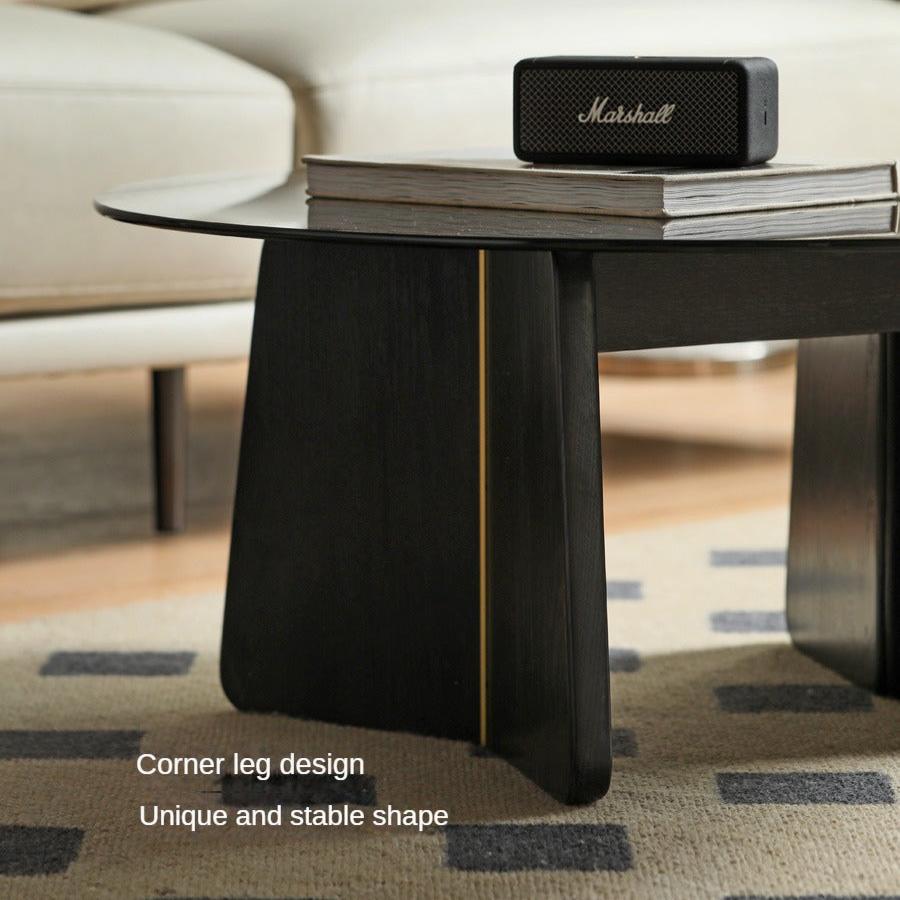 Solid Oak Wood Smoky Coffee Table with Glass Top - Modern Living Room Furniture for Home Decor