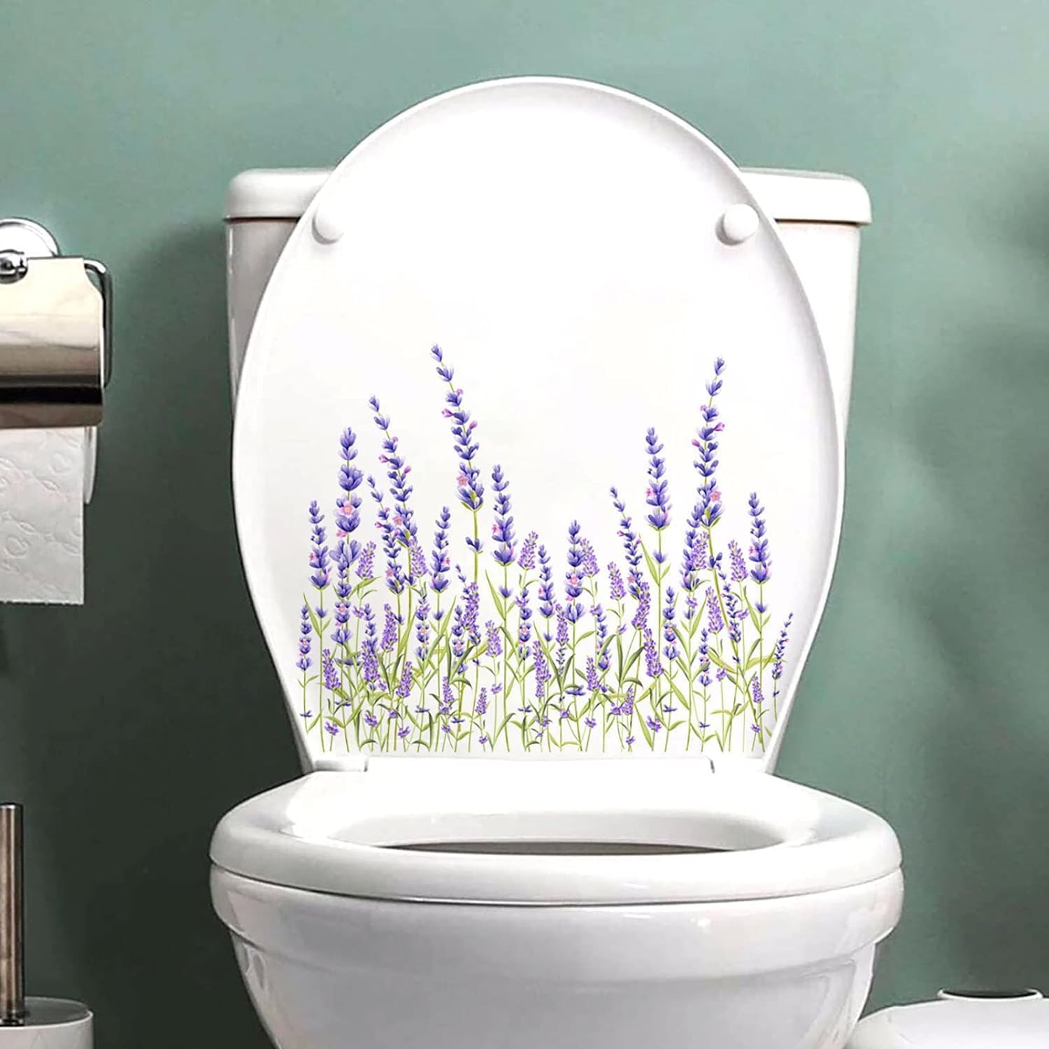 Purple Floral Toilet Lid Stickers - Removable Bathroom Decor for Home