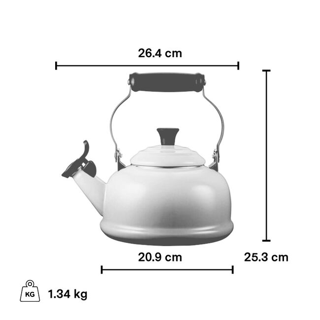 Le Creuset 1.6L Classic Whistling Tea Kettle in Oyster - Stainless Steel Stovetop Whistling Teapot for Gas & Electric Cooktops - Perfect for Tea, Coffee & Hot Water Brewing