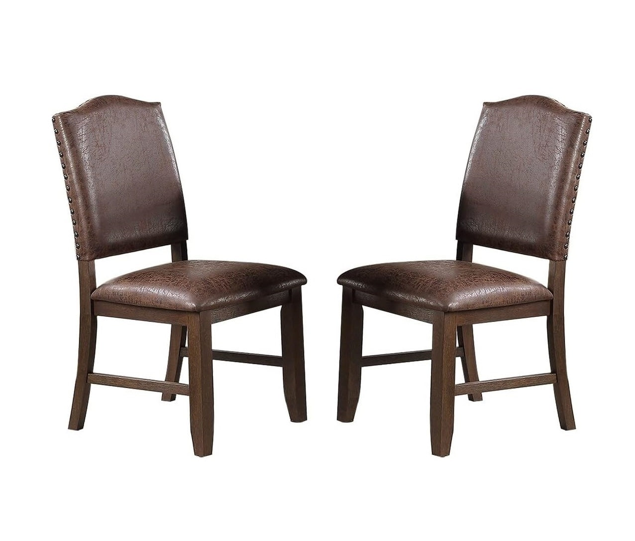 Set of 2 Classic Brown Faux Leather Dining Chairs with Rustic Espresso Finish & Foam Cushion - Rubber Wood Frame - Perfect for Kitchen, Dining Room or Home Office Seating