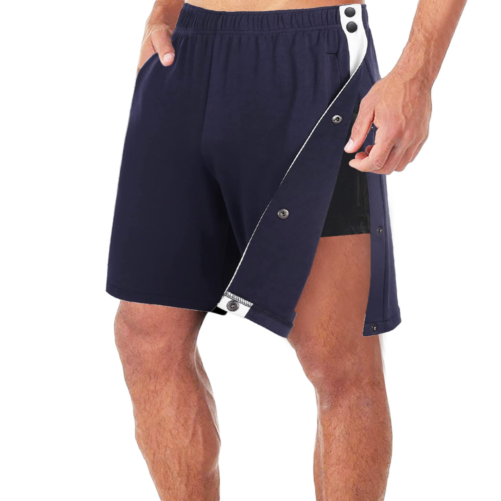 Post Surgery Tear Away Shorts for Men - Adaptive Clothing with Snap Buttons, Wide Leg Loose Fit Basketball Athletic Shorts for Recovery, Workout & Casual Wear