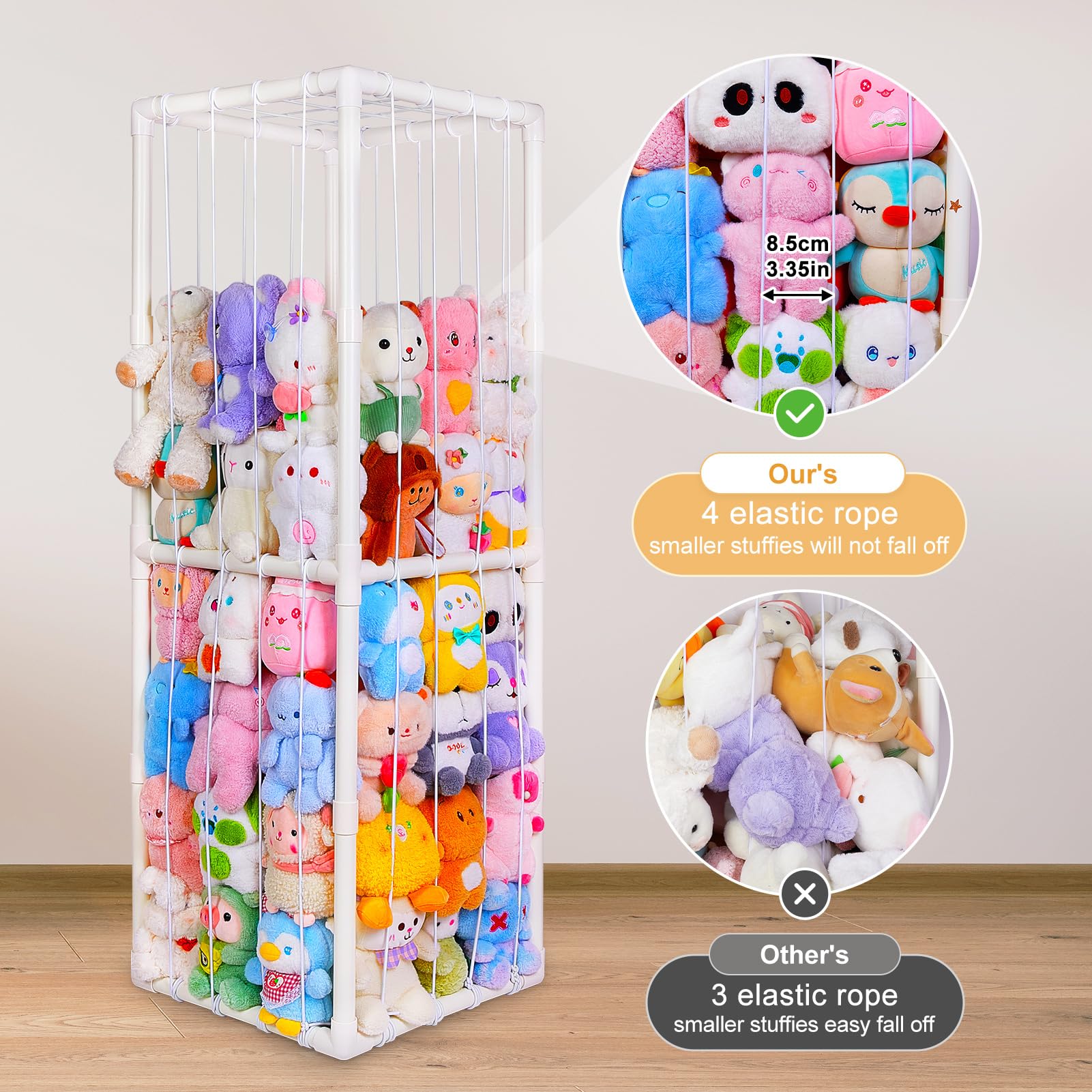FIOBEE Thick PVC Tube Stuffed Animal Storage Organizer with Elastic Band - Large Plush Toy Holder for Kids Nursery, Playroom, Bedroom | Durable Zoo-Themed Toy Organizer for Stuffed Animals, Dolls & Soft Toys (White) - Perfect for Clutter-Free Kids Rooms & Toy Organization