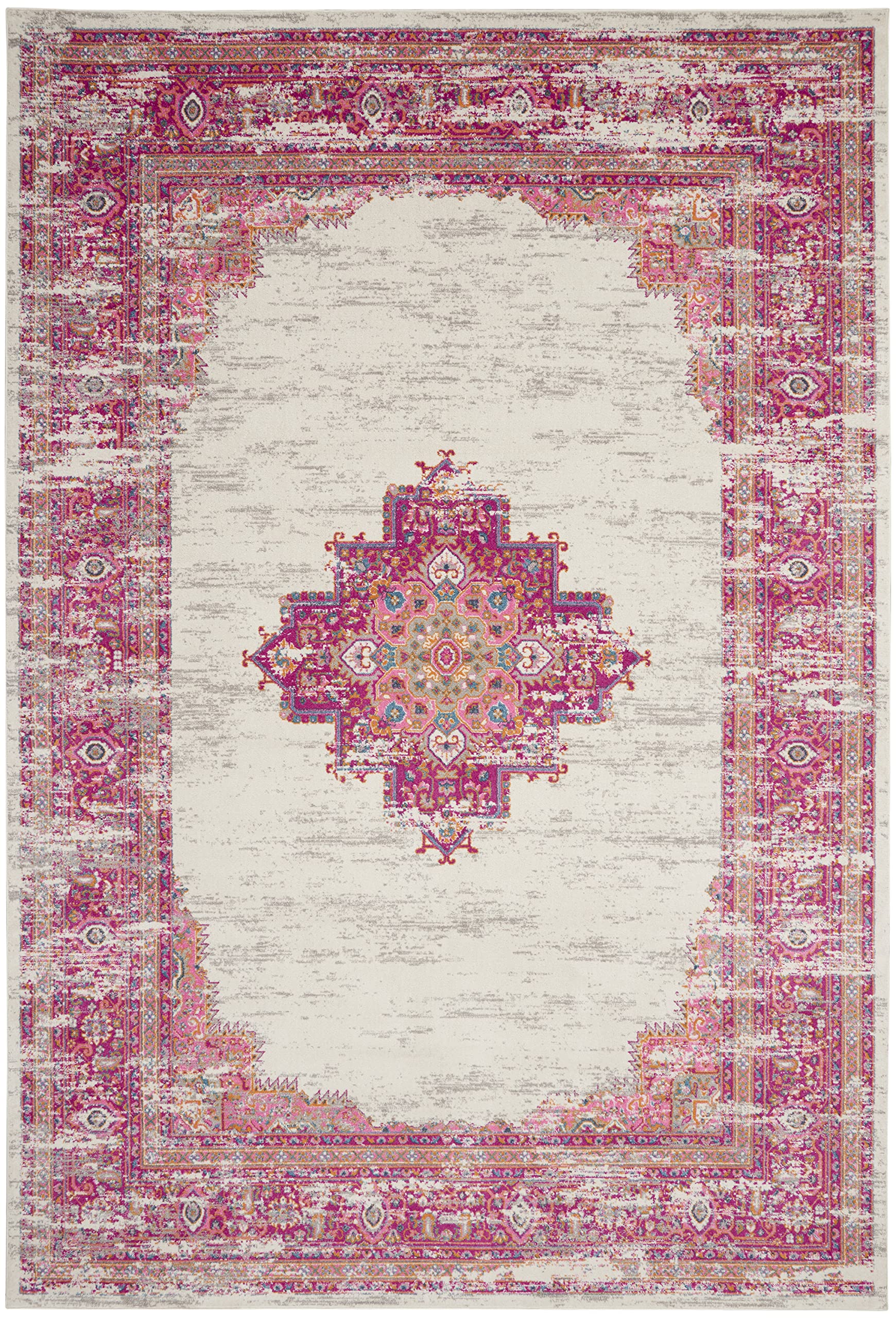 Nourison Passion Ivory/Fuchsia 12' x 15' Area Rug - Boho Traditional Design, Easy Cleaning, Non-Shedding - Perfect for Bedroom, Living Room & Hallway (12x15) | Cozy Home Decor & Floor Protection