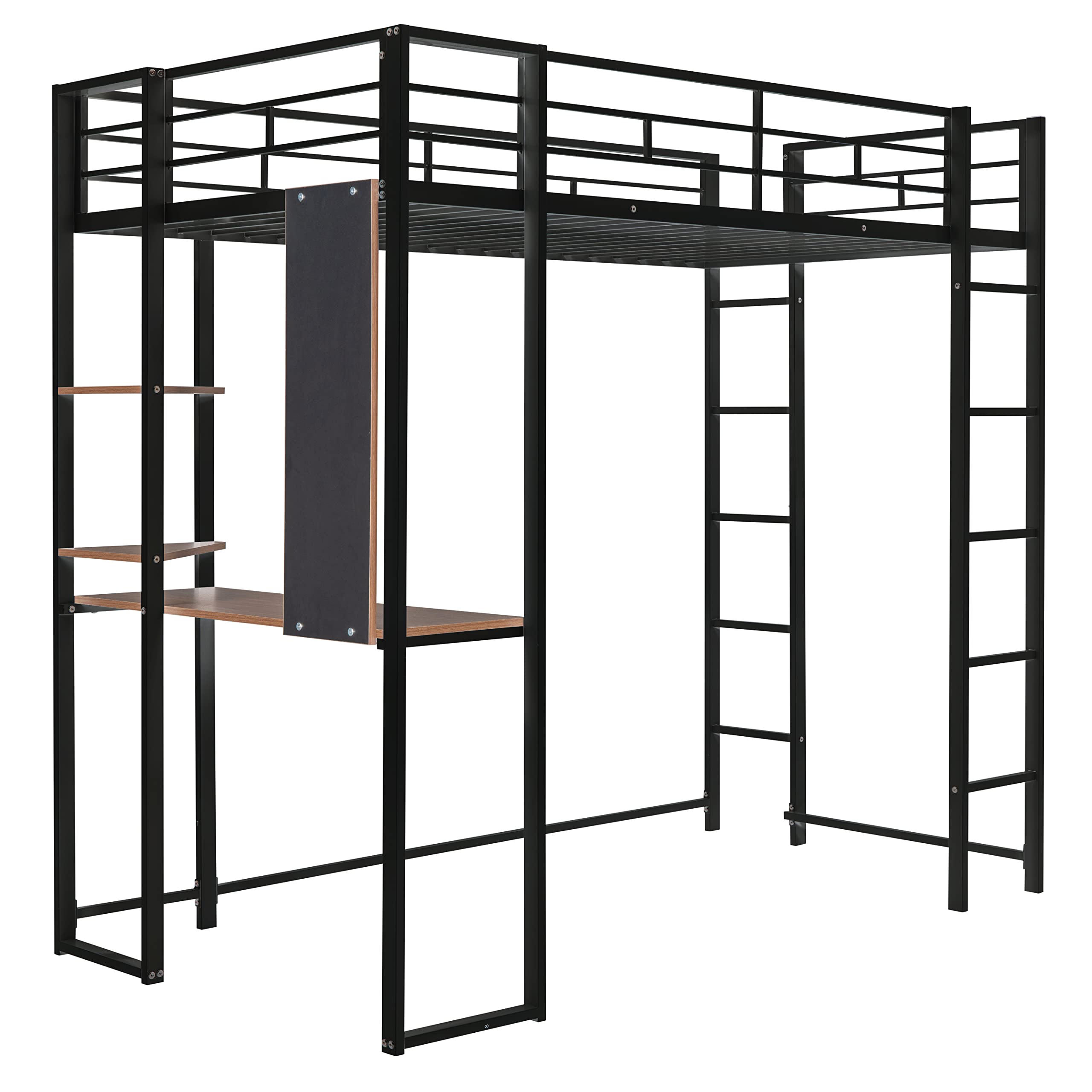 **Black Twin Metal Loft Bed with Desk & Bookcase - Sturdy High Loft Bed Frame for Teens & Kids - Perfect for Small Bedrooms, Dorms & Study Spaces**