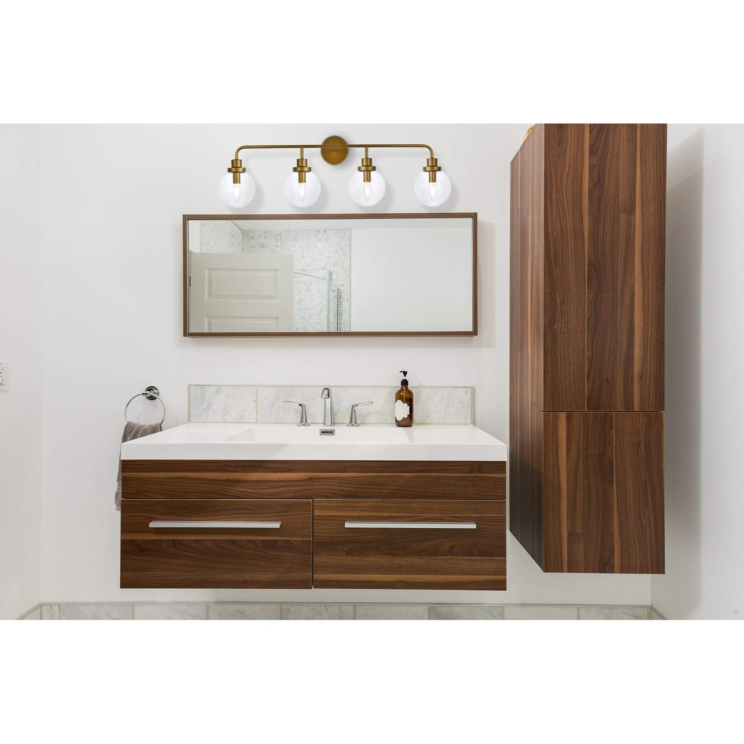 Hanson 4-Light Bathroom Wall Sconce in Polished Brass with Clear Glass Shade - Perfect for Vanity Lighting, Powder Room, and Bathroom Decor