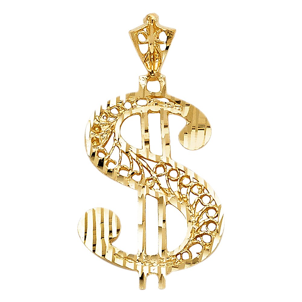 14K Yellow Gold Dollar Sign Pendant Necklace - 26mm x 17mm Luxurious Jewelry for Men & Women | Perfect for Gifts, Parties, and Everyday Wear