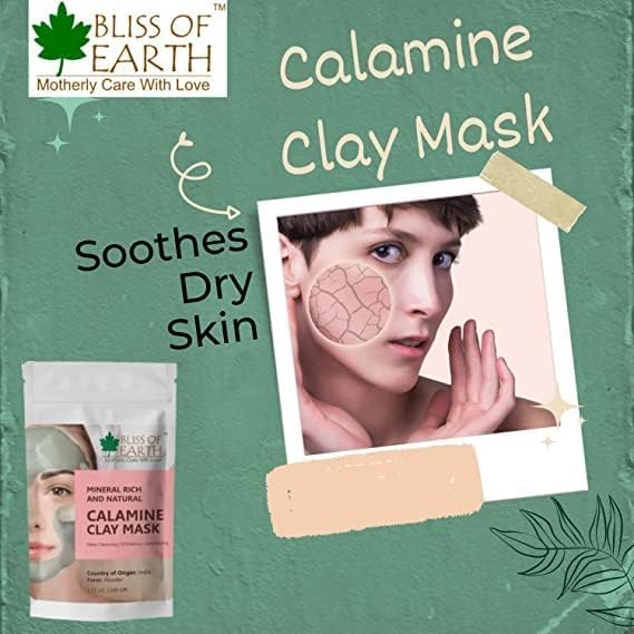 Bliss of Earth Calamine Clay Powder for Acne, Oily Skin & Detox – 100g Natural Face Mask for Clear Skin | DIY Skincare, Spa & Home Beauty Treatments