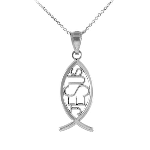 14K White Gold Vertical Jesus Ichthus Fish Pendant Necklace - Christian Religious Jewelry for Women & Men - Perfect for Baptism, Confirmation & Faith-Based Gifts