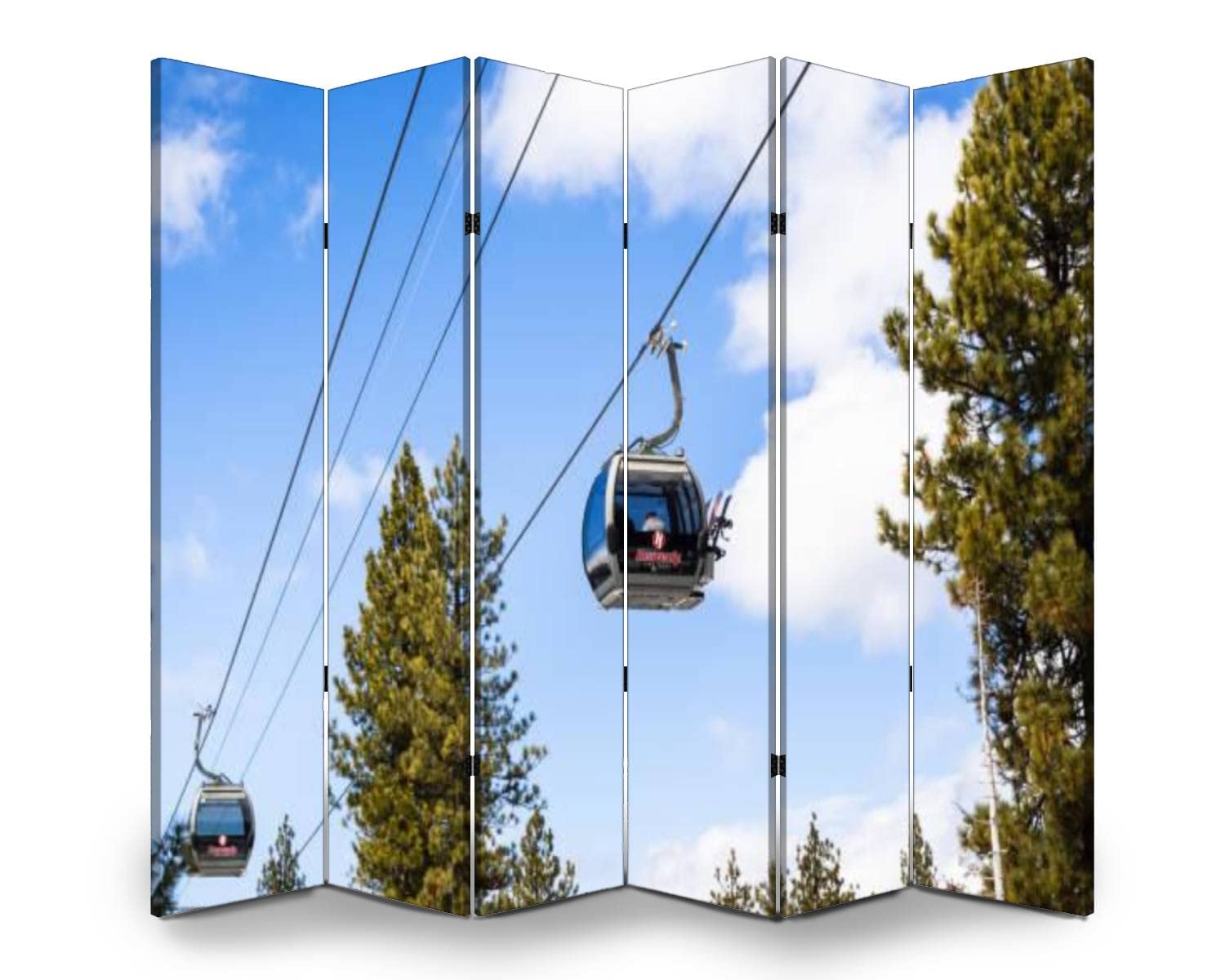 6-Panel Folding Room Divider - Heavenly Ski Resort Gondola Inspired Canvas Privacy Screen for Home & Office - Freestanding Indoor Partition for Bedroom, Living Room, and Studio Spaces