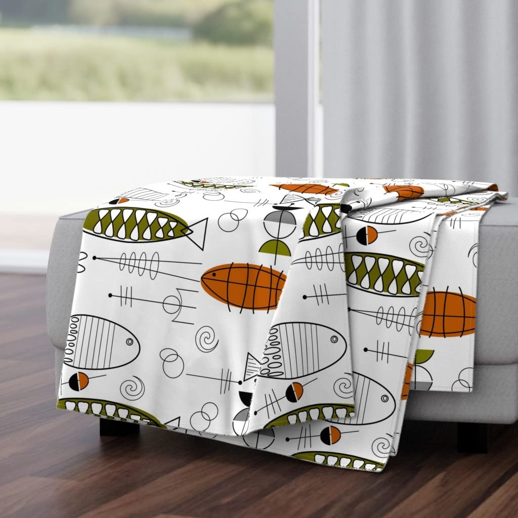 Soft Plush Minky Throw Blanket 50x70 Inches - Mid Century Modern Fish Art Design, Abstract Vintage Retro Print Cozy Blanket for Bed, Couch & Home Decor | Perfect Gift for Fishermen & Nature Lovers