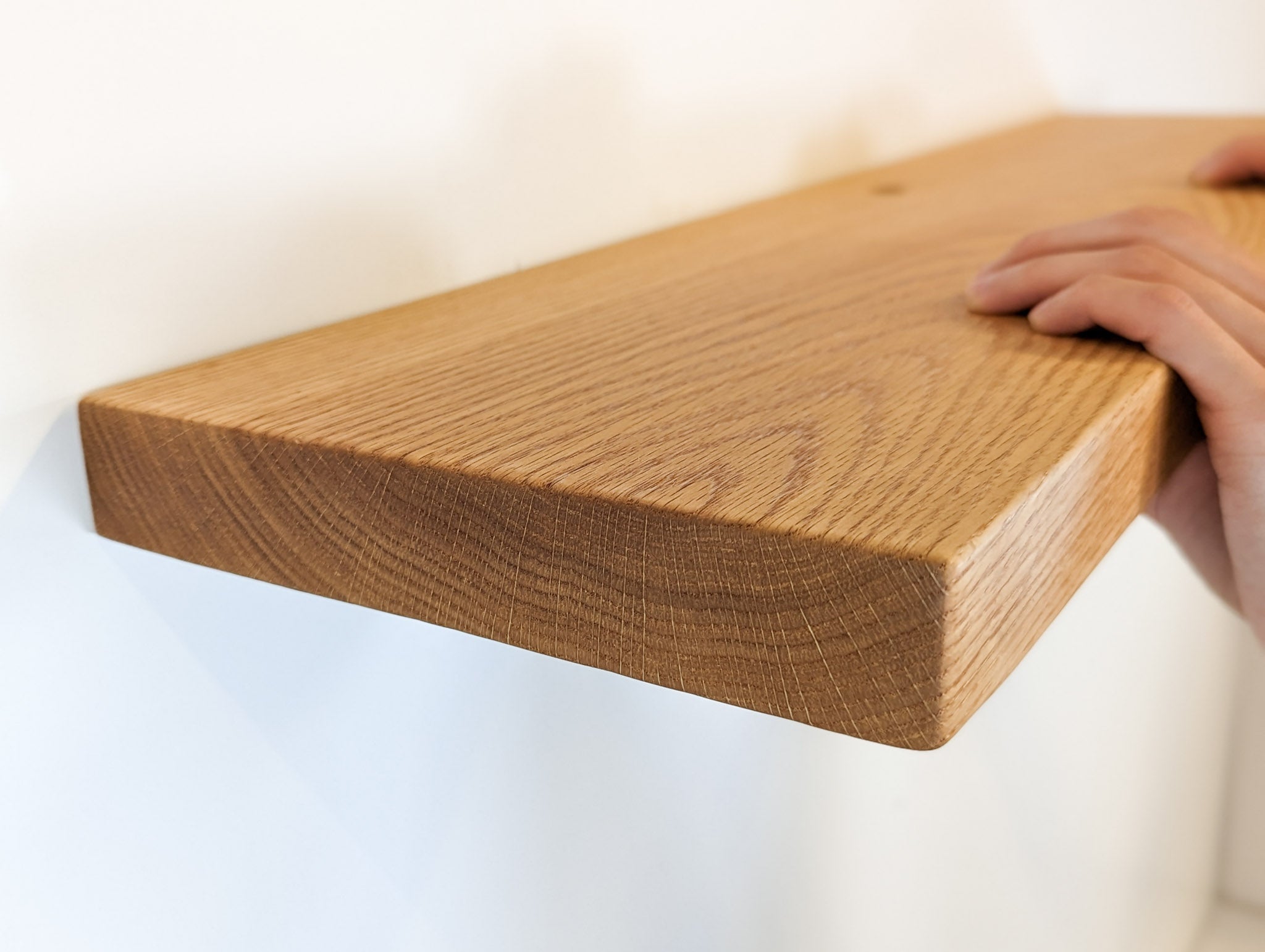 Solid Oak Floating Shelf with Grommet Holes - Heavy Duty Wall Mounted Shelf for Kitchen, Bathroom, Living Room & Office Storage & Decor