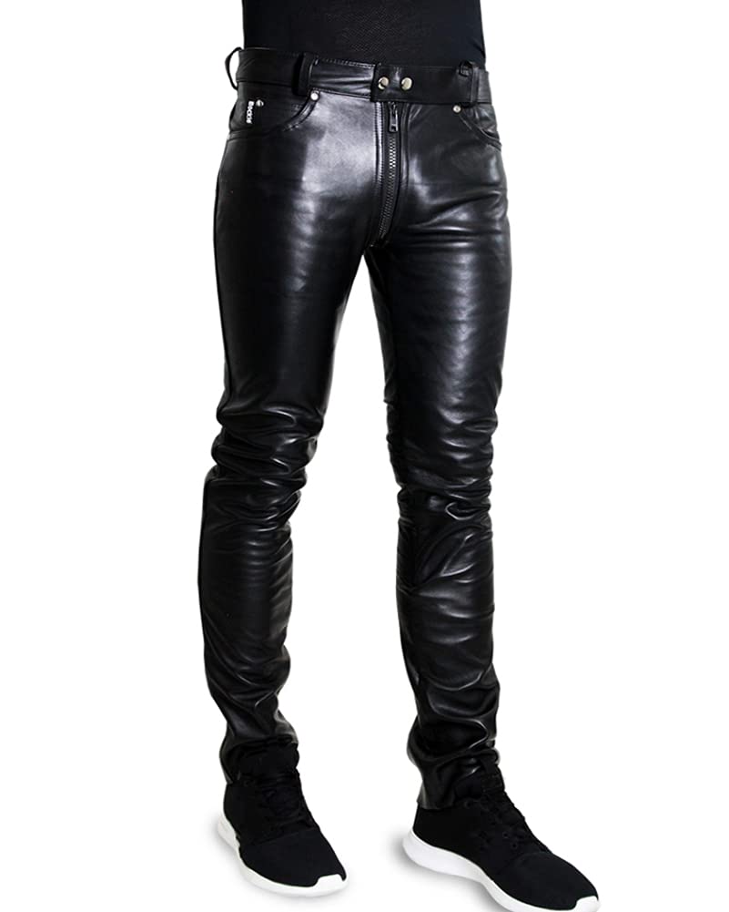 Bockle® 1991 GAY-ZIP Men's Genuine Leather Pants - Skinny Slim Fit Full Zip Leather Jeans for Men | Perfect for Night Out, Club Wear & Biker Fashion