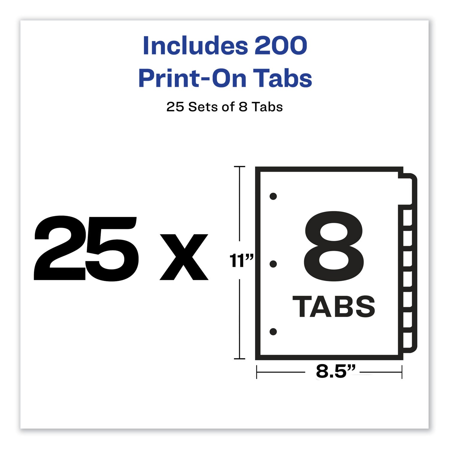 Avery® Customizable 3 Hole Punched Dividers - 8 Tab Index Tabs, 11 x 8.5 Inches, White (25 Sets) for Office Organization, School Binders & Filing Systems