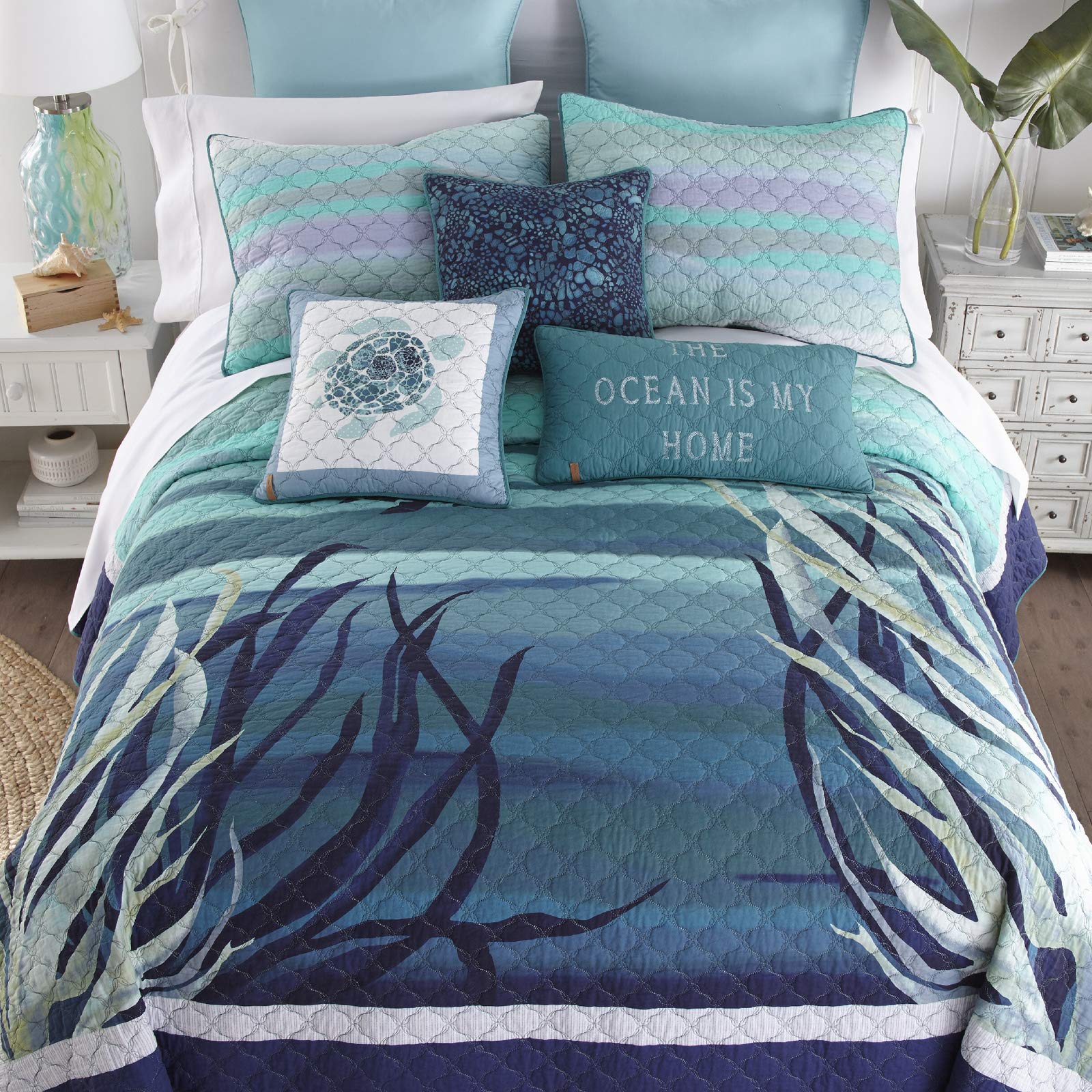 Donna Sharp Pillow Sham - Blue Coastal Summer Surf Decorative Pillow Cover - Standard Size for Bedroom, Living Room, or Beach House Decor