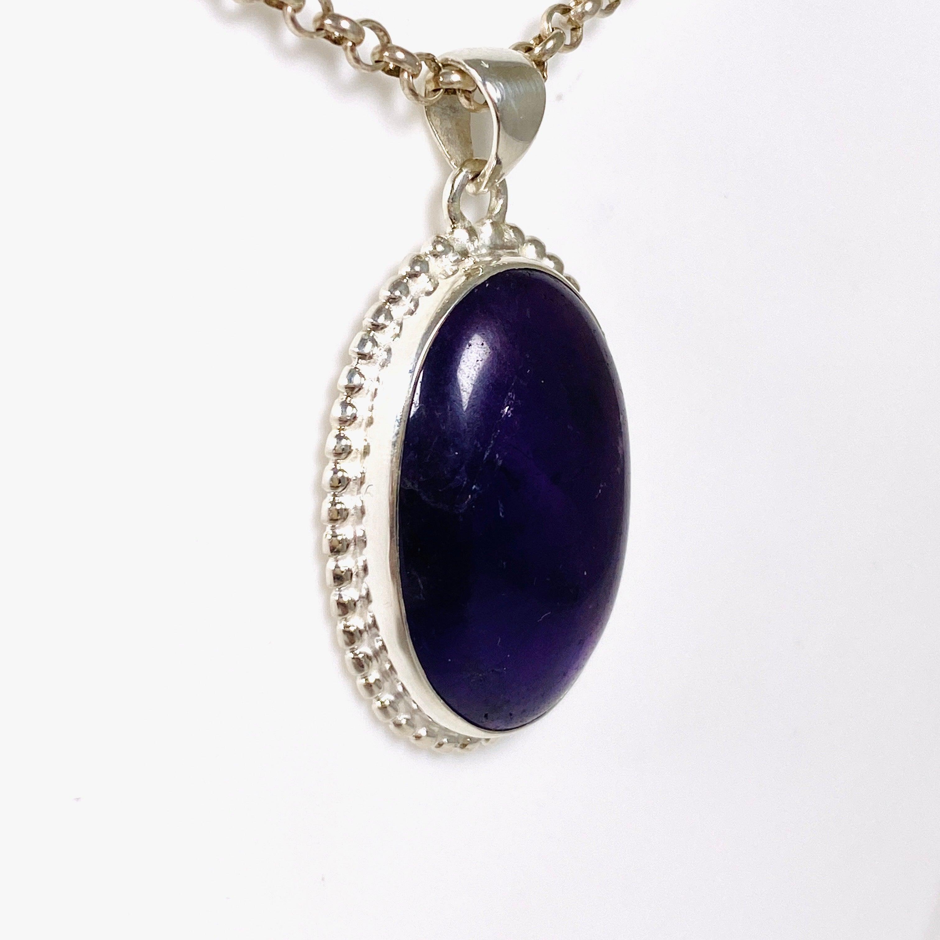 Amethyst Oval Pendant Necklace with Silver Detailing - Elegant Jewelry for Women, Perfect for Gifts, Parties & Everyday Wear | KPGJ3964