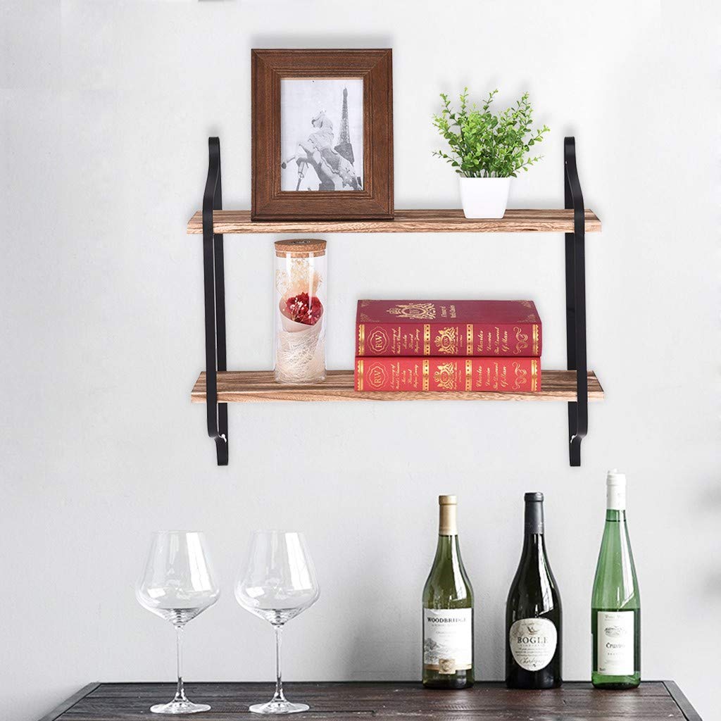 MINIKID 2-Tier Wall Mounted Bookshelf - Floating Wooden Bookcase for Home, Office, Playroom & Bedroom - Space-Saving Display Shelf for Books, Toys & Decor (Black) - Perfect for Organizing Small Spaces & Adding Stylish Storage