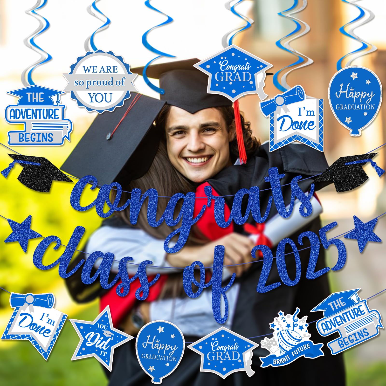 2025 Graduation Party Decorations - Blue Congratulations Banner for Class of 2025 | Perfect for High School & College Graduation Ceremonies, Photo Backdrops & Celebration Decor