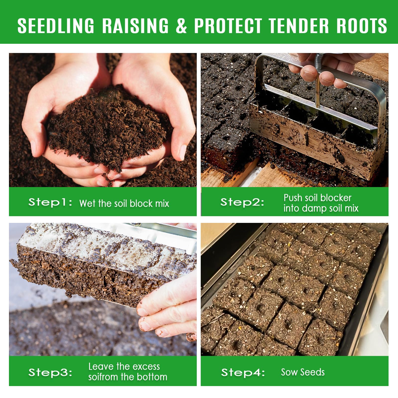 2 Inch Manual Soil Block Maker - Micro Soil Blocker Tool Kit for Seed Starting Trays | Perfect for Home Gardening, Indoor Seed Germination & Organic Farming