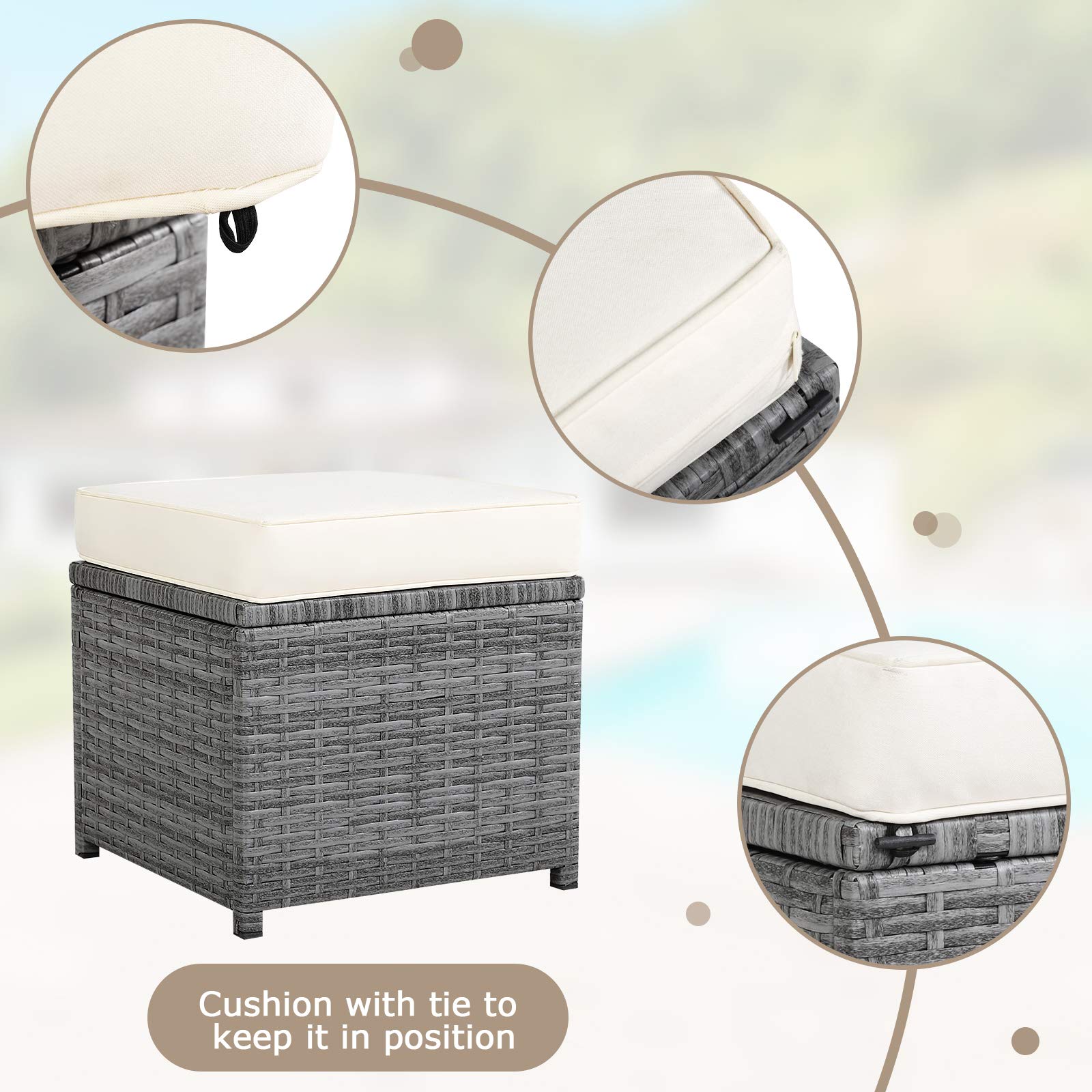HAPPYGRILL 7-Piece Rattan Patio Furniture Set with Cushions - PE Wicker Outdoor Sofa, Dining Table & Ottomans for Backyard, Poolside, Balcony, Garden - Perfect for Relaxing, Entertaining & Outdoor Dining