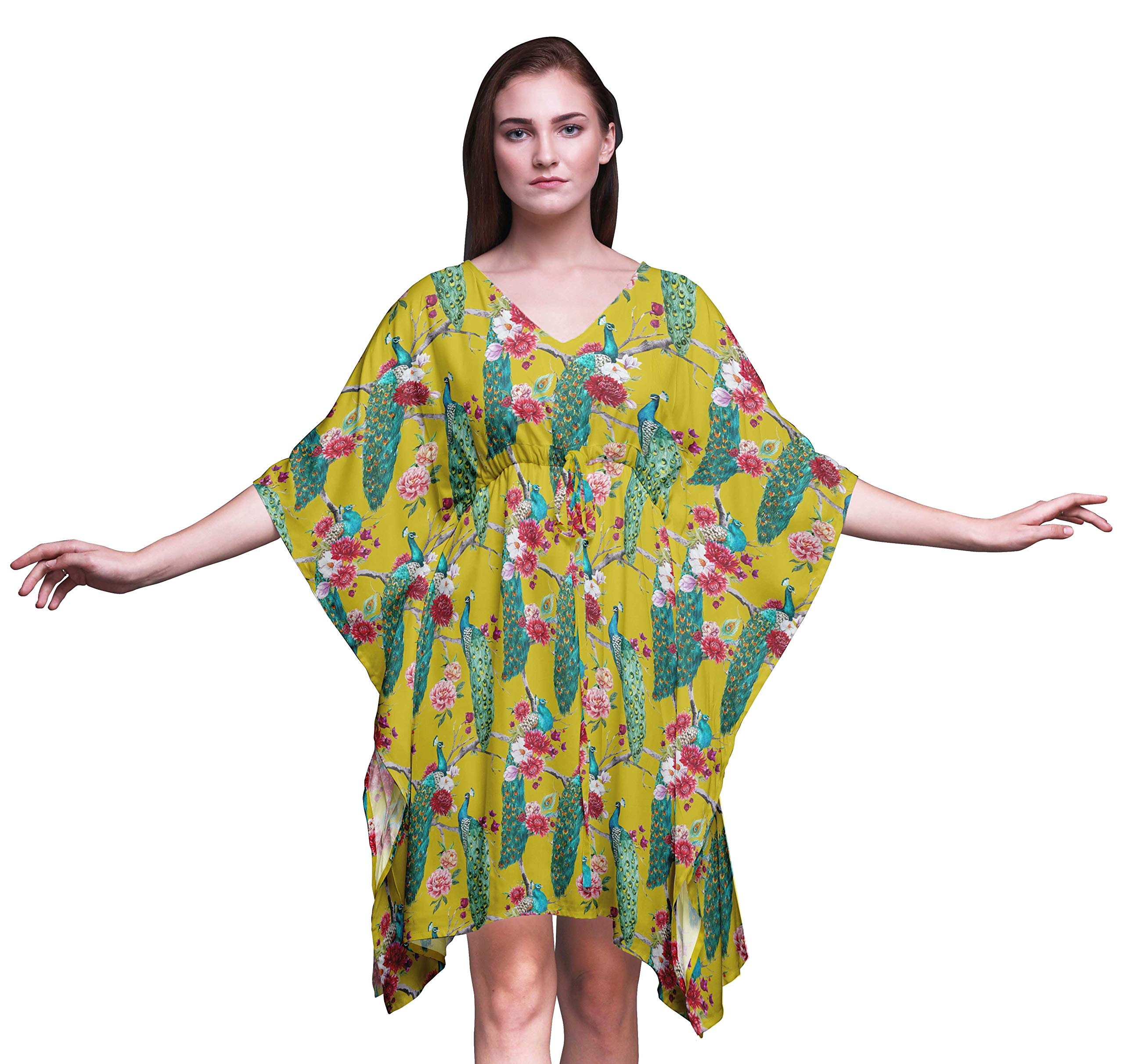 Bimba Women's Short Caftan Midi Dress - Beach Cover Up, Swimwear Wrap, Boho Summer Dress for Pool, Vacation & Resort Wear