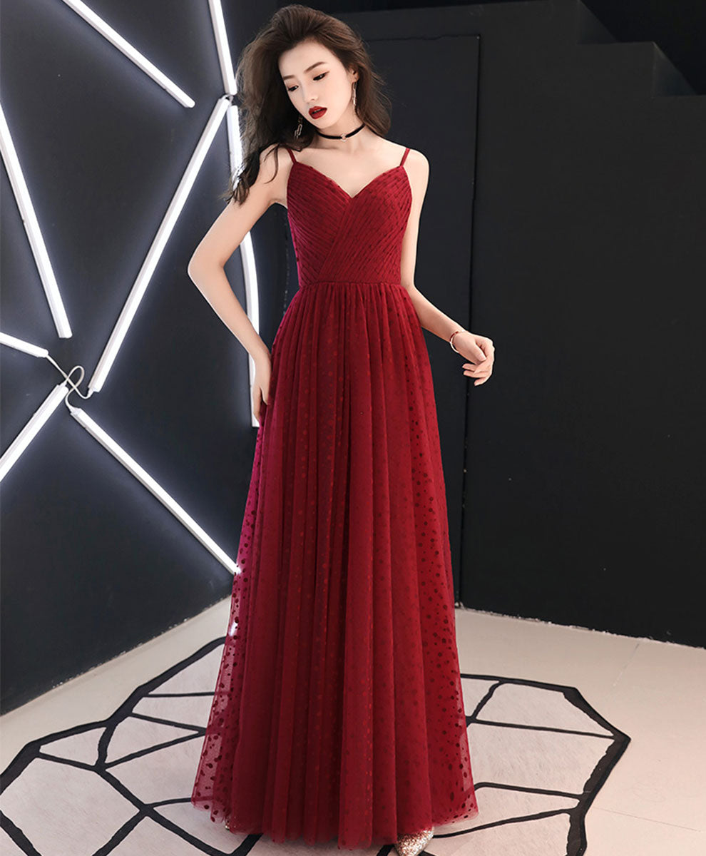 Elegant Burgundy Sweetheart Tulle Long Prom Dress for Formal Evening Events & Special Occasions