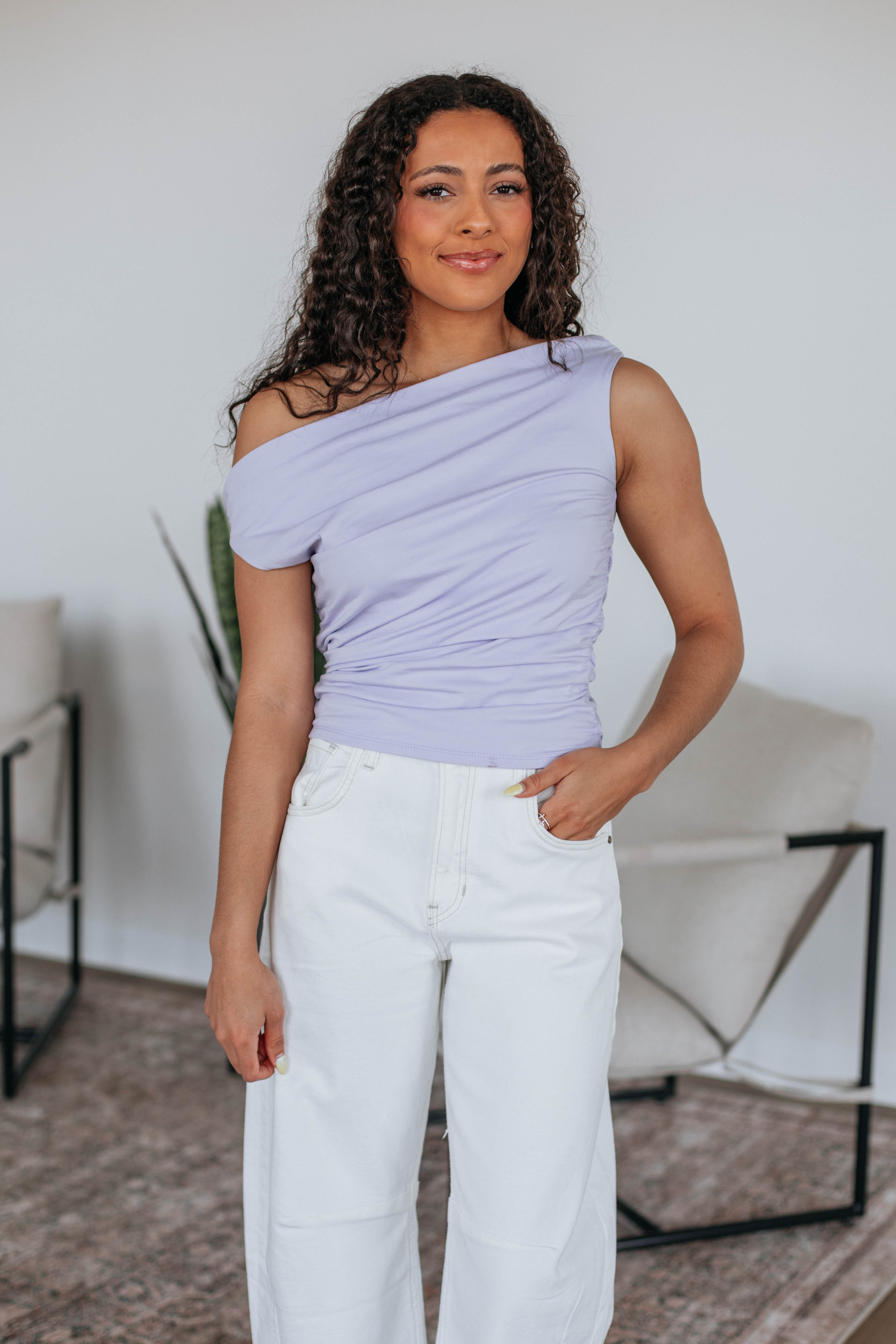 Belle Ruched Top Women's Elegant Blouse Lavender - Perfect for Casual Outings, Date Nights & Office Wear