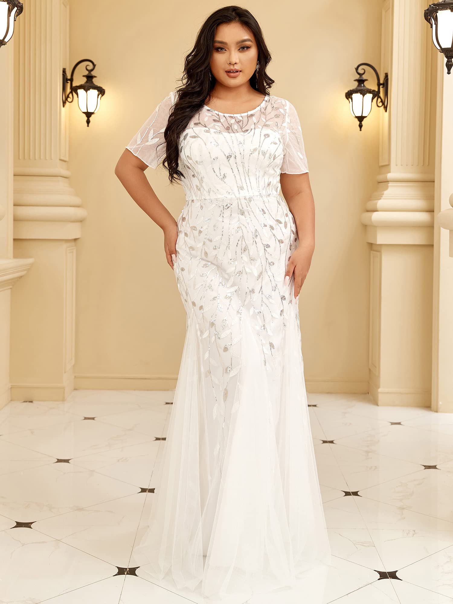 Ever-Pretty Women's Plus Size Embroidery Sequin Short Sleeve Bodycon Maxi Formal Dress 07707-PZUSA | Elegant Evening Gown for Prom, Wedding Guest, Cocktail Party & Special Occasions