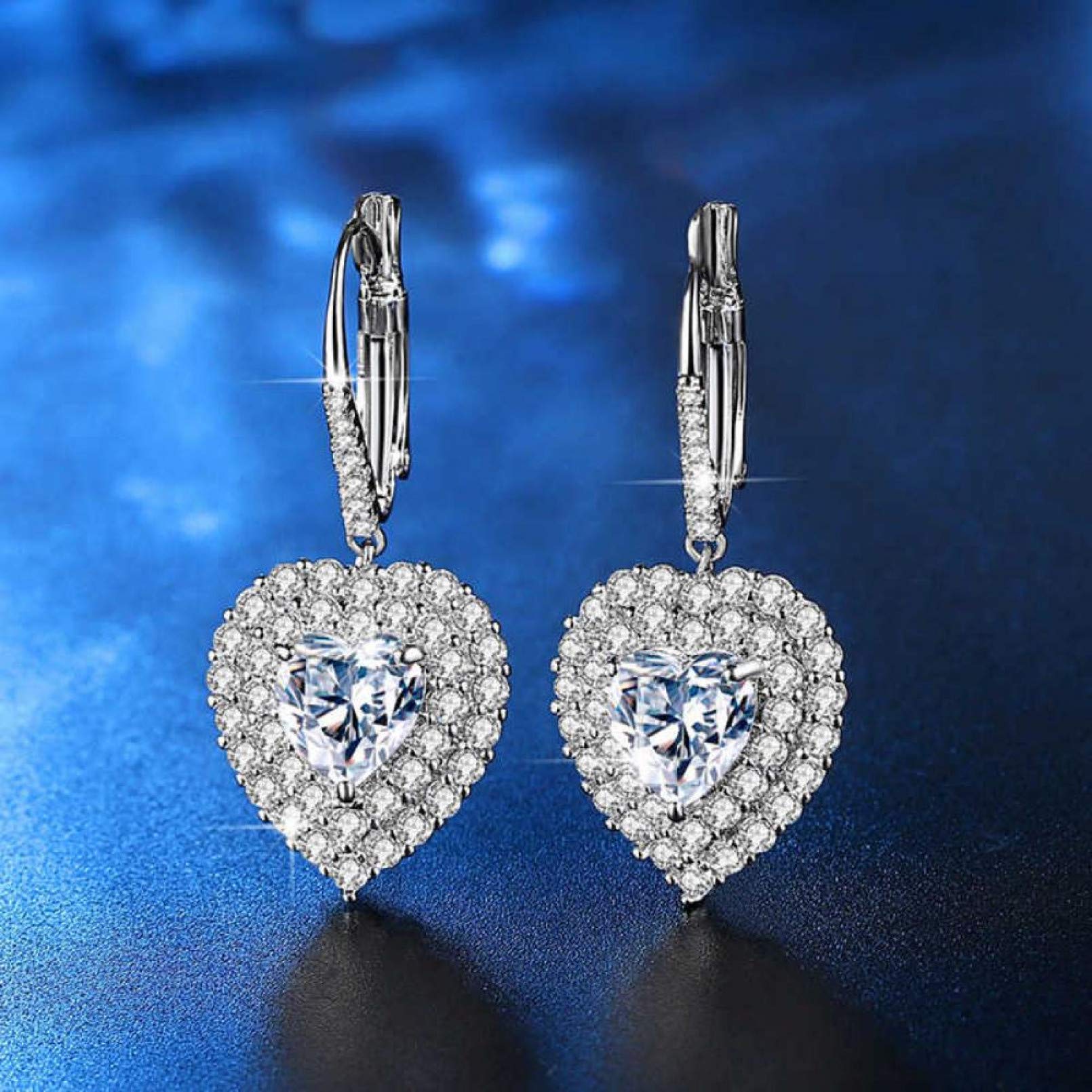Women's Silver Heart Shaped Earrings with AAA Zircon Stones - Elegant Fashion Jewelry for Engagement, Party & Everyday Wear - Perfect Gift for Her