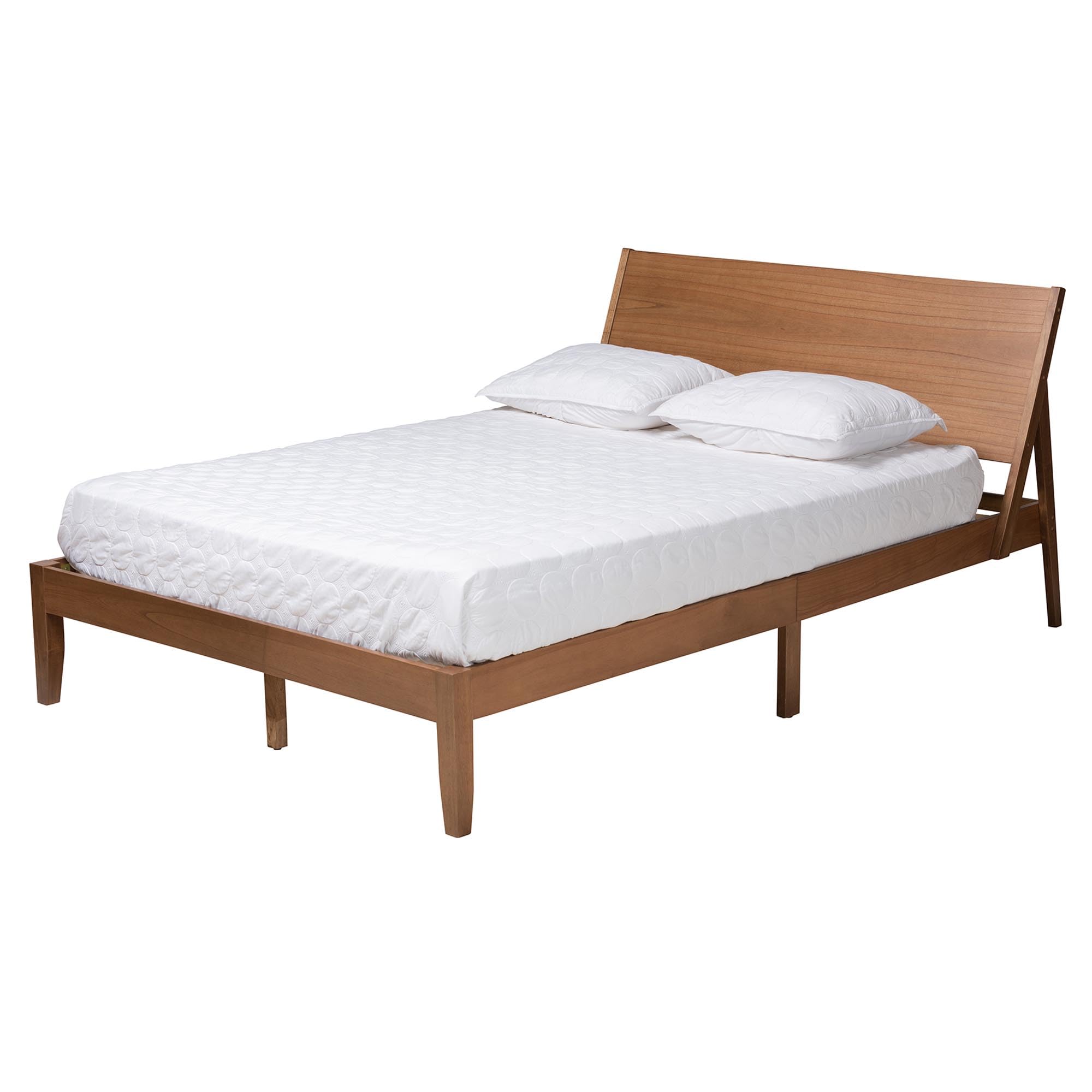 Baxton Studio Eileen Queen Size Platform Bed Frame in Walnut Brown - Modern Minimalist Bedroom Furniture for Small Spaces & Apartments