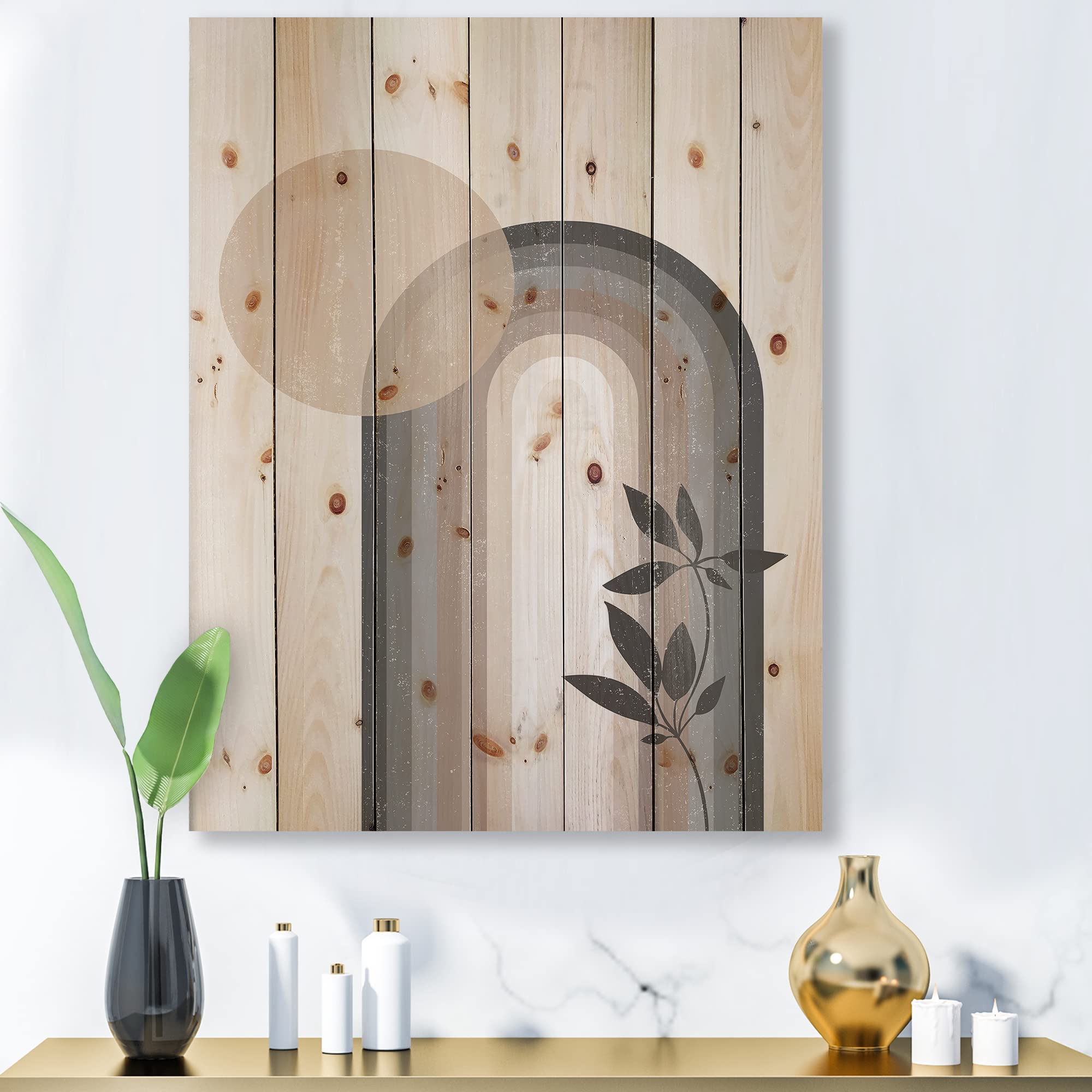 Abstract Rainbow Sun Moon Wood Wall Art - Modern Geometric Pine Decor for Living Room & Bedroom