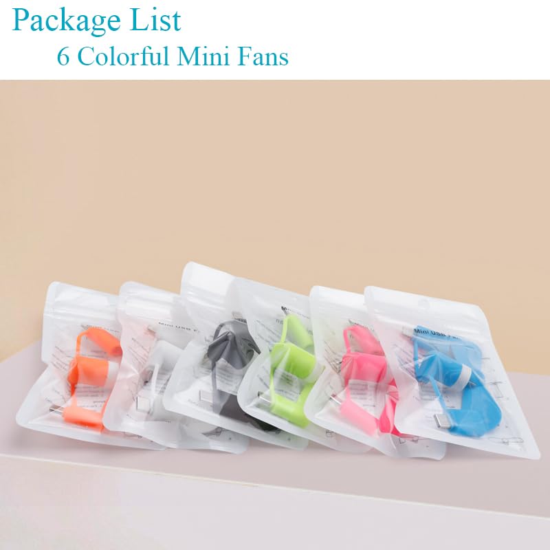 MIMIRACLE Mini Cellphone Fan - 3-in-1 Portable USB Fan for iPhone & Android Phones - 6 Pack Small Phone Cooling Fan for Summer - Perfect for Outdoor, Office, Travel & Home Use