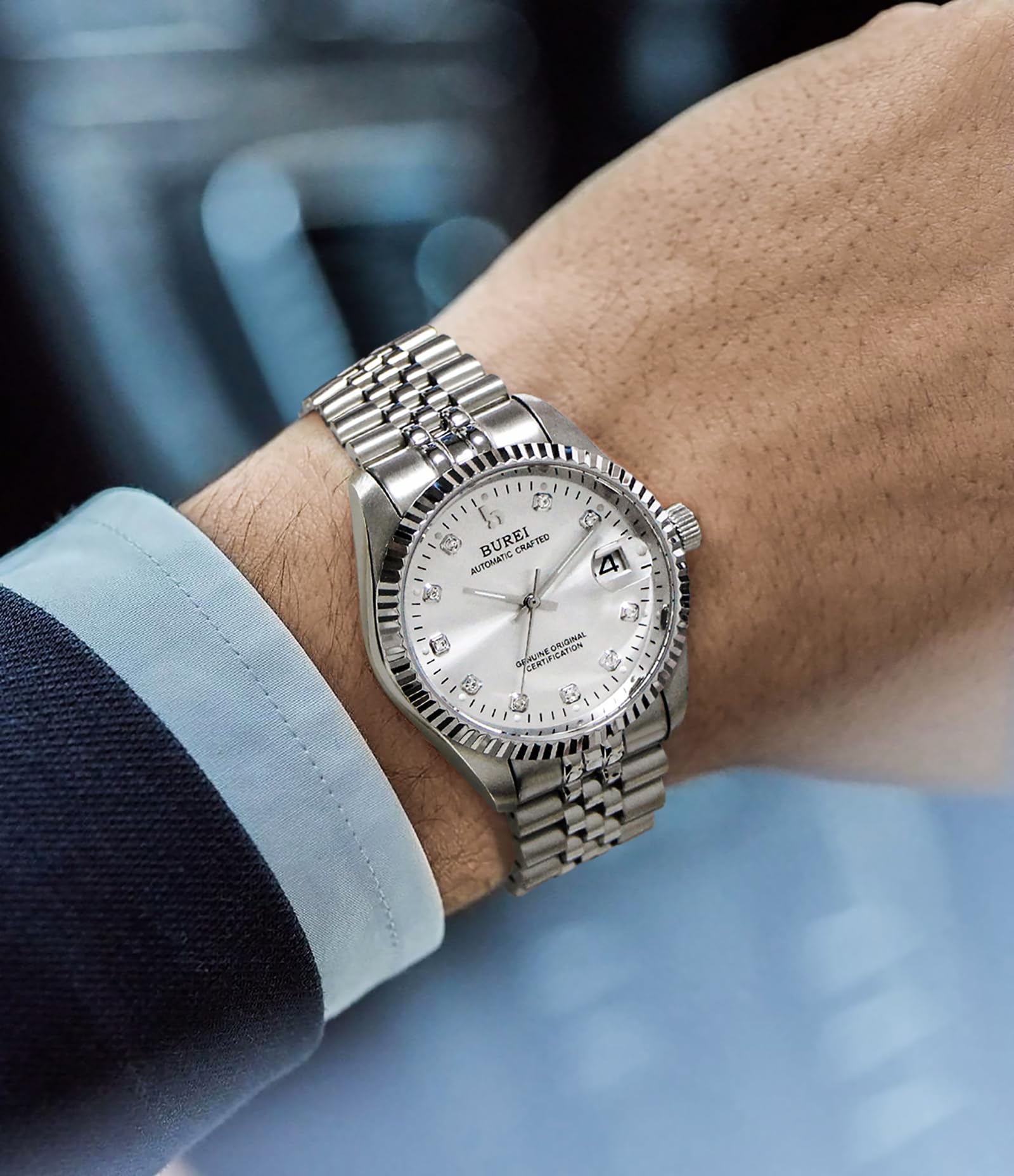 BUREI Men's Automatic Luxury Stainless Steel Waterproof Watch - Self-Winding Mechanical Timepiece for Business, Casual & Formal Wear - Perfect Gift for Him
