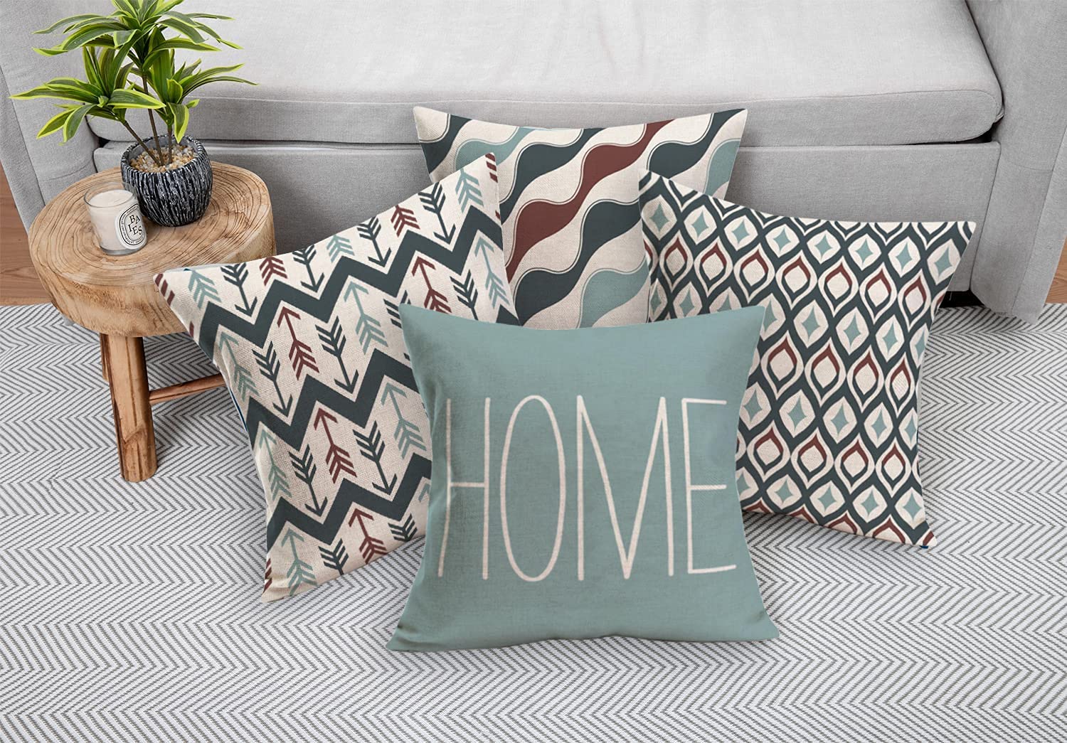 Xihomeli 22x22 Inch Throw Pillow Covers Set of 4 - Blue Geometric Wave Arrow Design Cotton Linen Cushion Cases for Sofa, Bed, Living Room Decor - Home Quote Words Decorative Pillow Covers (4pc Blue, 22