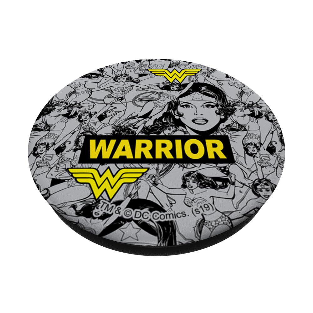 DC Comics Wonder Woman Warrior Pattern PopSockets Standard PopGrip - Black Phone Grip for Secure Hold and Stylish Design, Perfect for Smartphones and Tablets