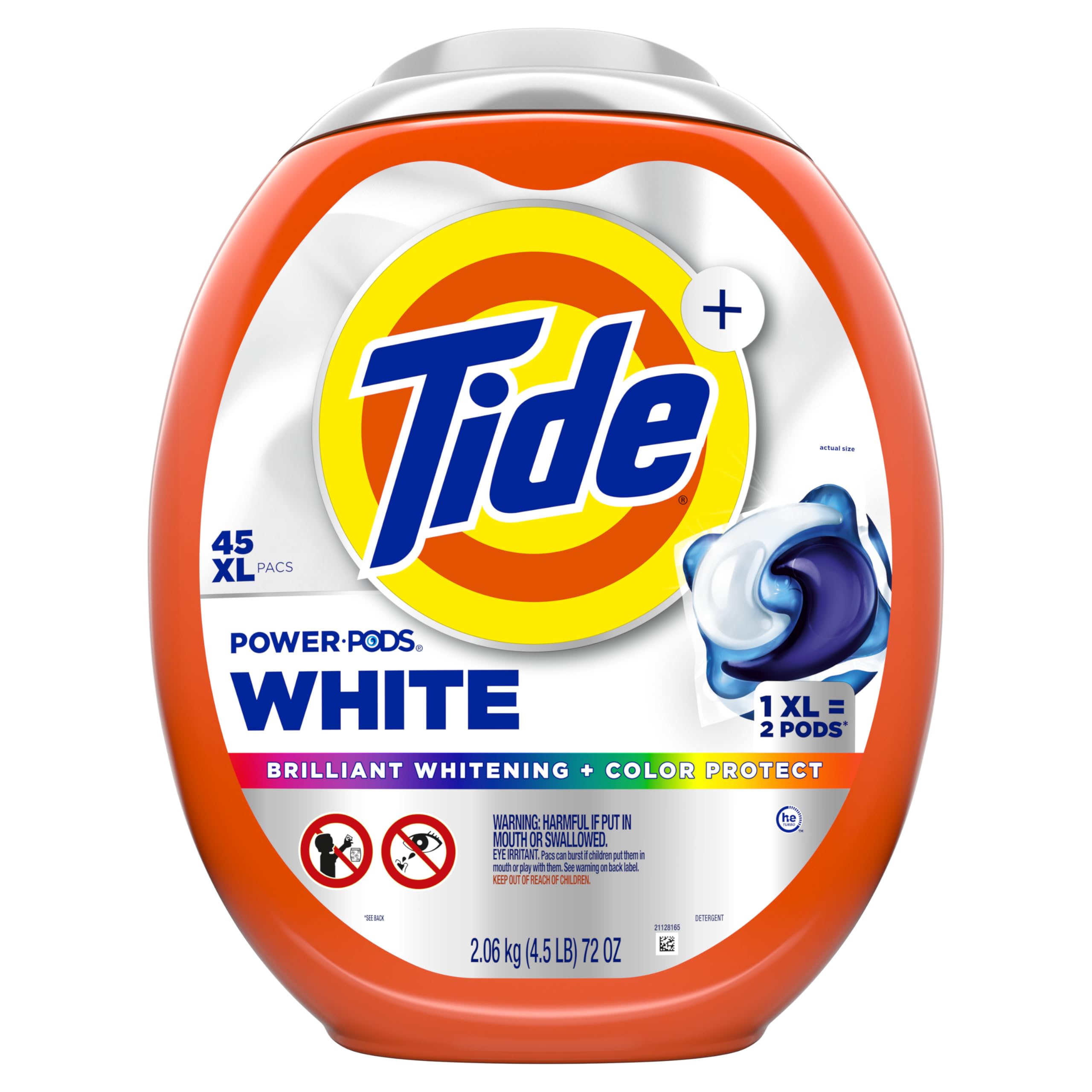Tide Power PODS Plus Ultra OXI White and Bright Laundry Detergent - 45 Count | Advanced Stain Removal & Whitening Power | Perfect for Whites, Colors & Everyday Laundry | Ideal for Families, College Dorms & Travel