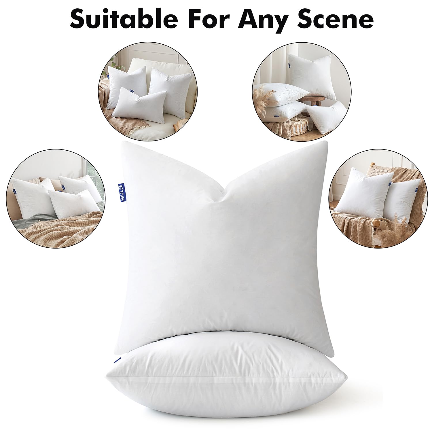 Premium 22x22 Inch Goose & Feather Down Throw Pillow Inserts (Set of 2) - Ultra Soft Fluffy Cotton Pillow Covers for Sofa, Bed, Couch - Decorative Square Living Room Pillows in White - Perfect for Home Decor, Cozy Reading Nooks & Guest Bedrooms