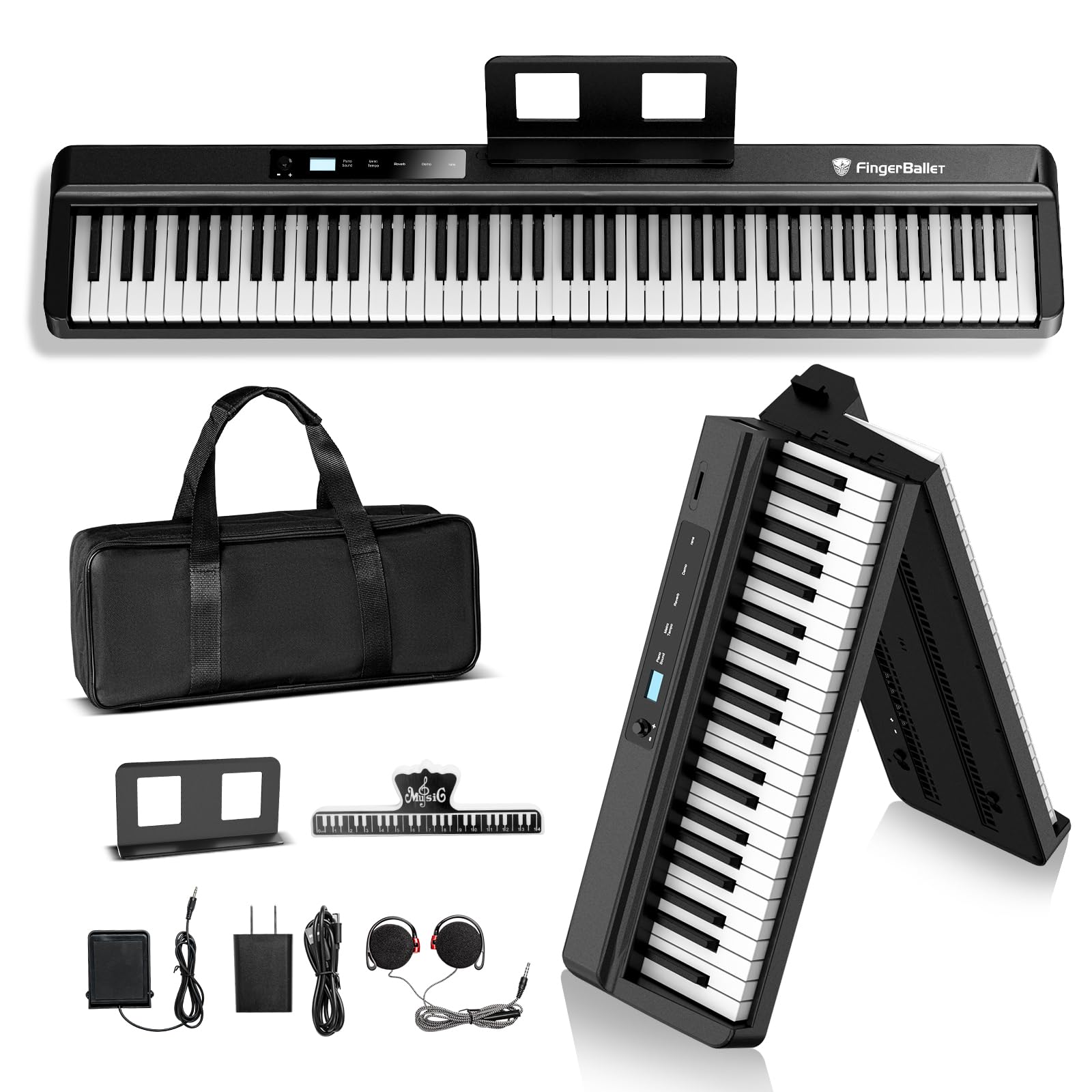 2024 New FingerBallet 88-Key Folding Digital Piano Keyboard - Full Size Semi-Weighted Portable Piano with Bluetooth & MIDI - Perfect for Adults, Kids & Beginners - Home, Studio & Travel Use