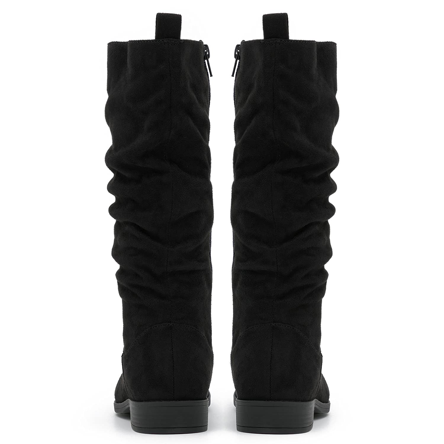 MOOMMO Women's Suede Mid Calf Slouch Boots - Flat Heel Winter Boots with Side Zipper, Wide Calf & Round Toe (US 4-13) | Retro Casual Comfy Boots for Everyday Wear, Office & Winter Outfits