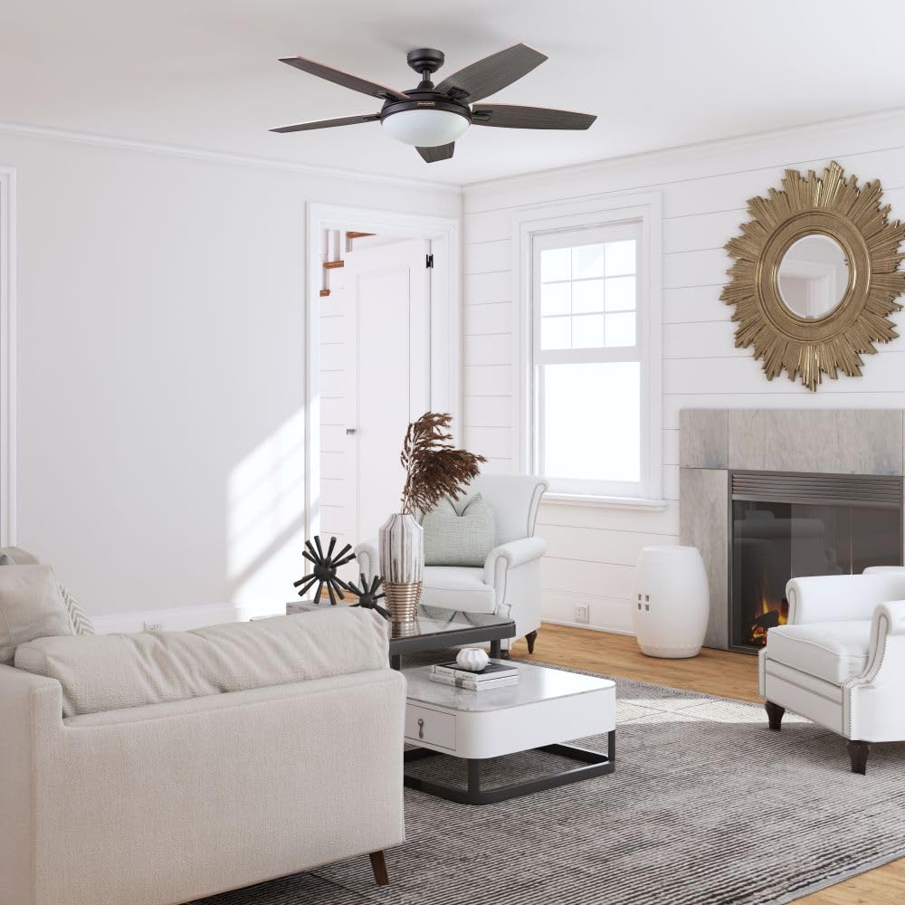 Honeywell Carmel 48 Inch Modern Ceiling Fan with LED Light and Remote Control - 5 Blades, Gray Ironwood/Brown Maple Finish - Bronze (50197-01) - Perfect for Living Room, Bedroom, and Indoor Spaces
