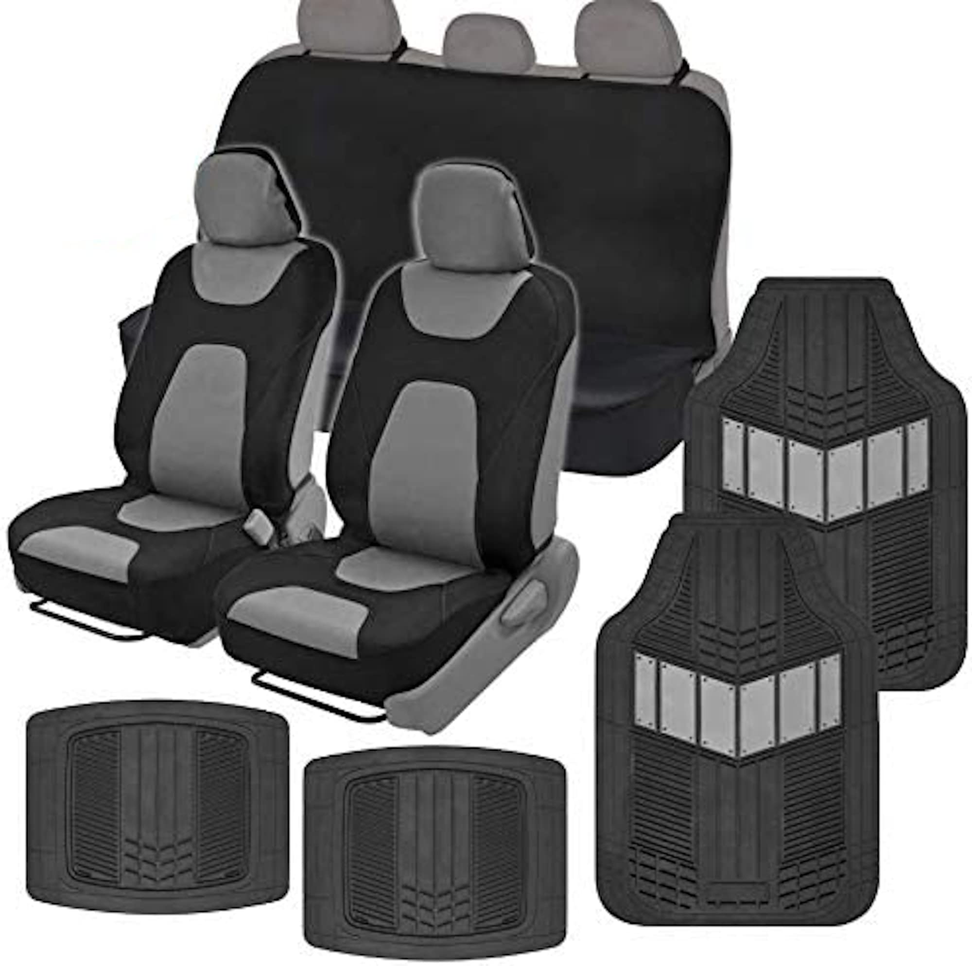 Motor Trend Gray Car Seat Covers & Heavy Duty All Weather Car Mats - Waterproof Seat Protectors & Rubber Floor Mats for Front & Back Seats - Durable Interior Car Accessories for SUVs, Trucks & Sedans - Perfect for Daily Commute, Road Trips & Outdoor Adventures