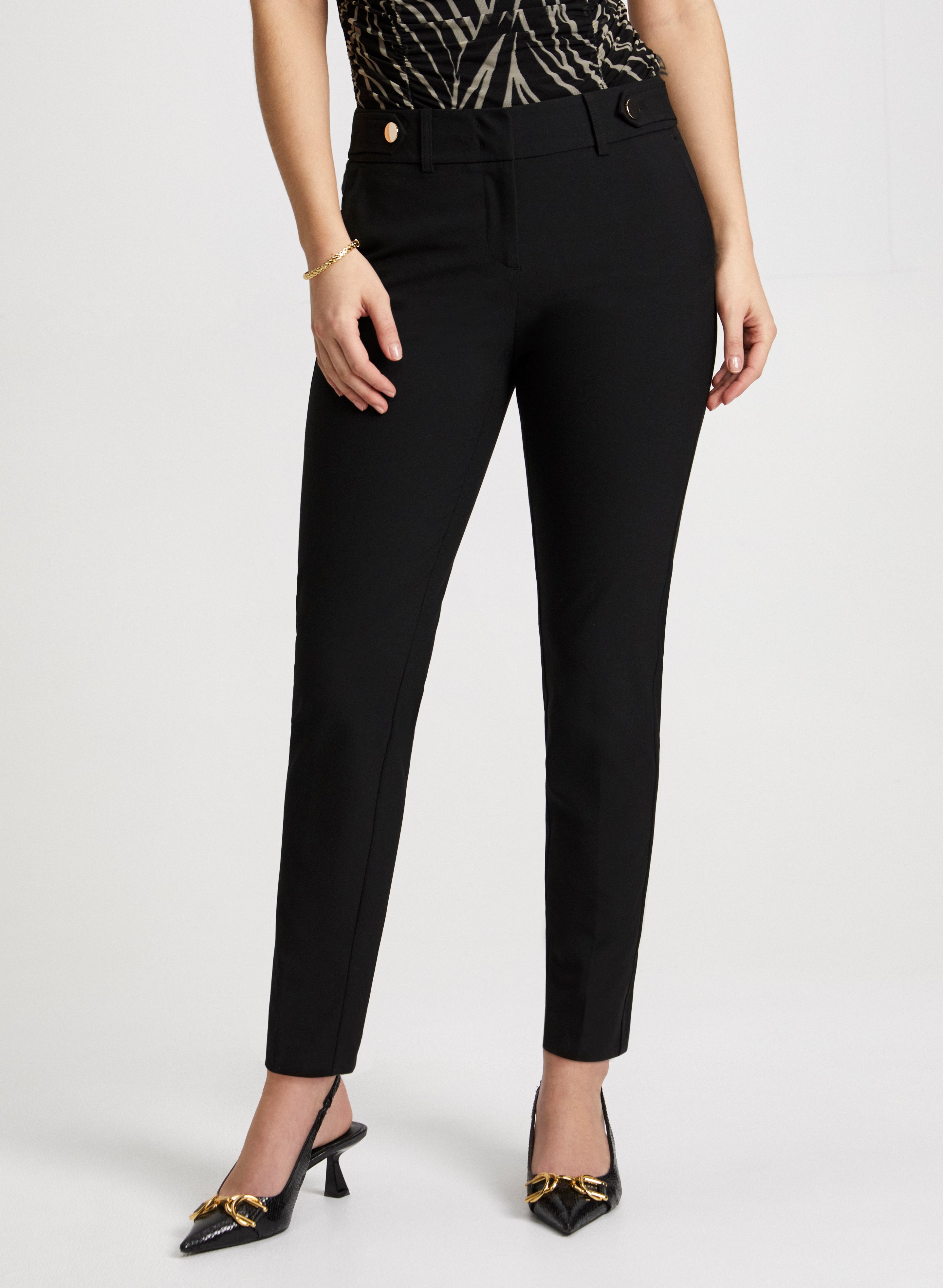 Emma Slim Leg Pants for Women - Stretchy Comfort Fit High Waisted Trousers for Work, Office & Casual Wear