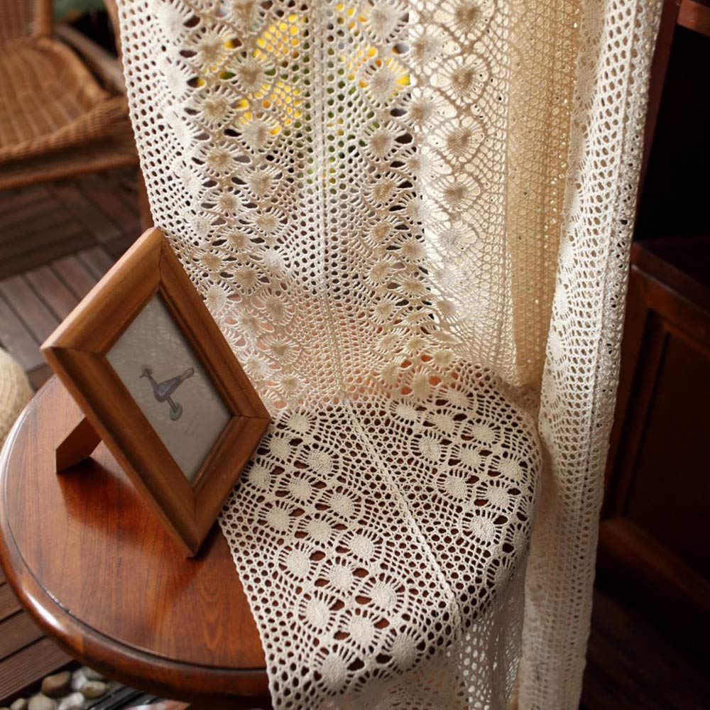 Handmade Beige Crochet Curtains - Vintage Boho Sheer Window Treatment for Living Room & Kitchen (39x59 Inches) | Rod Pocket Design, Room Divider, Perfect for Cozy Home Decor & Sunlight Filtering