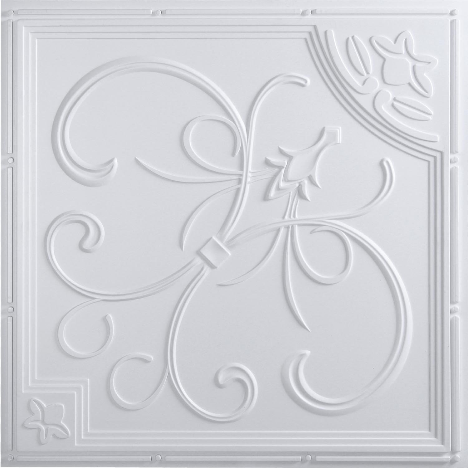 uDecor French Quarter Ceiling Tile 24x24 Inch - Classic White Decorative Ceiling Panels for Home, Office & Restaurant Interior Design