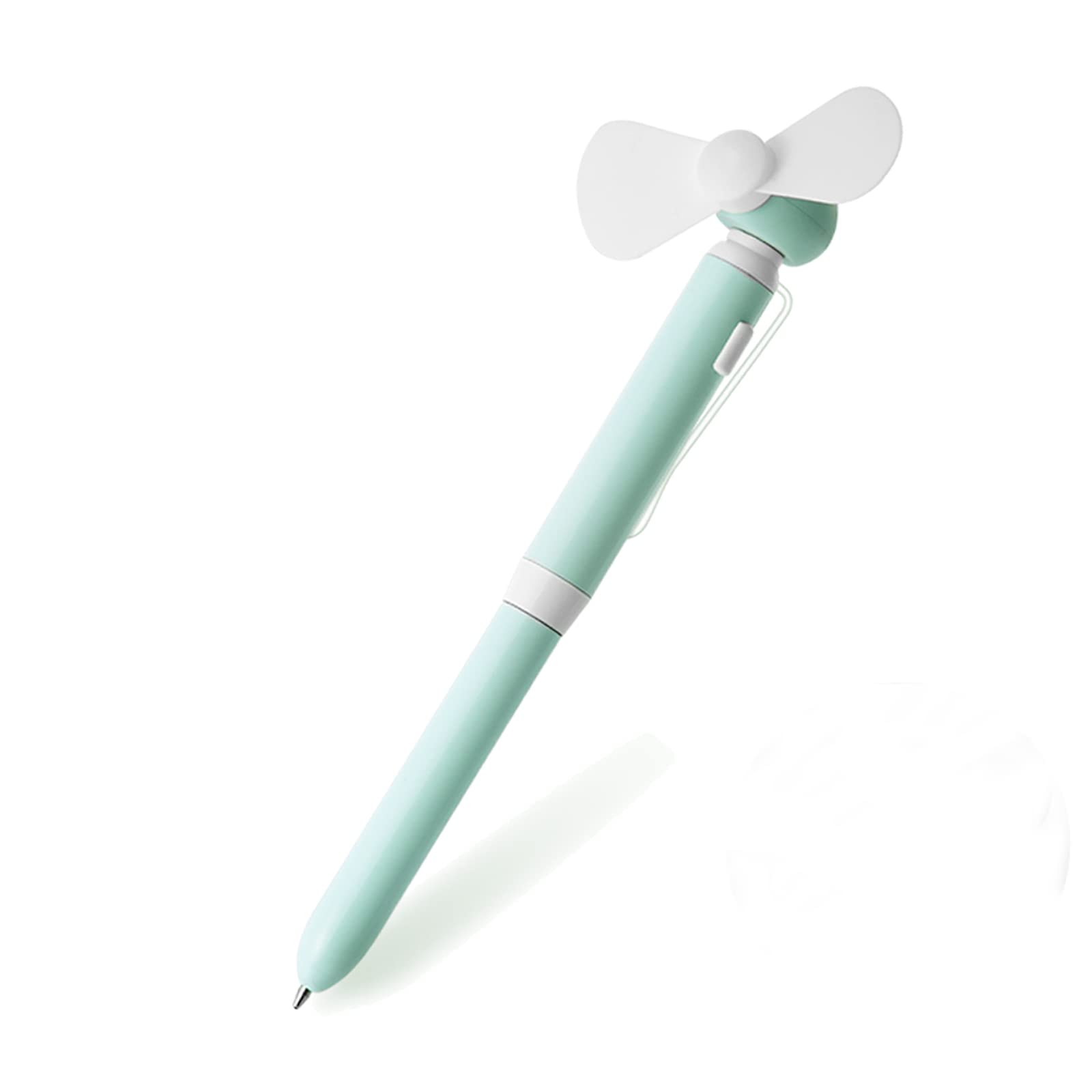2 in 1 Handheld Mini Fan with Ballpoint Pen - Portable Pocket Size, Silent USB Rechargeable Cooling Fan for Writers, Students, Office & Camping - Light Blue | Perfect for Summer Outdoors, Study Sessions & Work Desks
