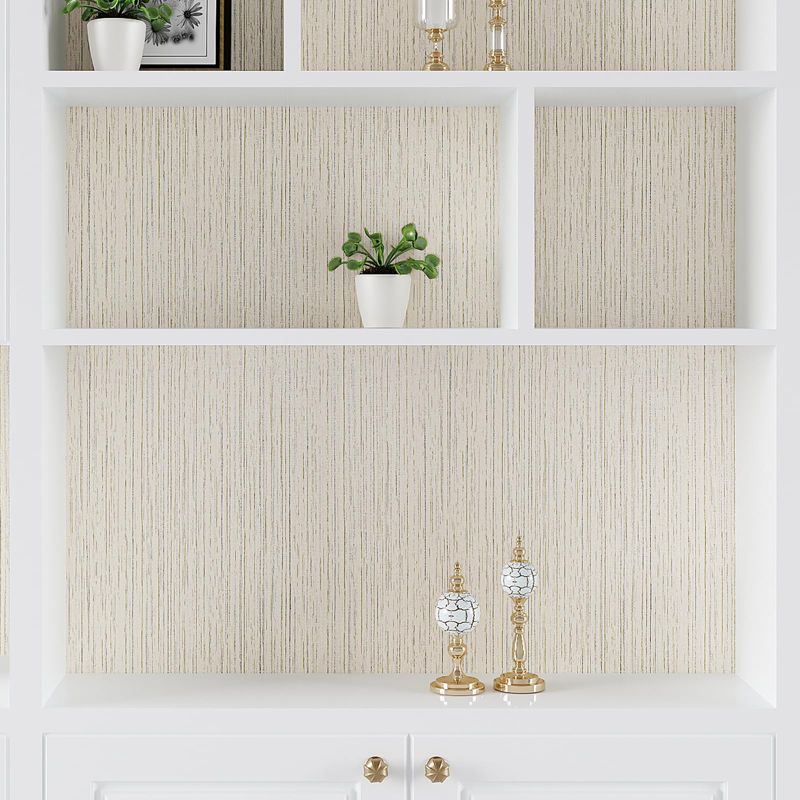 VEELIKE 15.7''x354'' Self Adhesive Removable Grasscloth Wallpaper - Ecru White Textured Peel and Stick Contact Paper for Bedroom, Bathroom, Furniture & Walls | Easy DIY Home Decor Upgrade for Living Room, Kitchen, Nursery