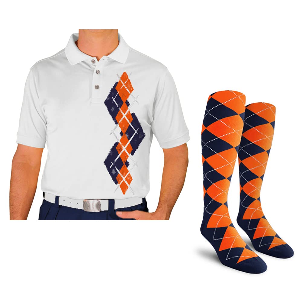 Men's Dry Fit Short Sleeve Graphic Golf Polo Shirt with Socks - Argyle Paradise Design - Moisture Wicking & Breathable Performance Shirt for Golf, Tennis & Casual Wear (AA-ZZ)