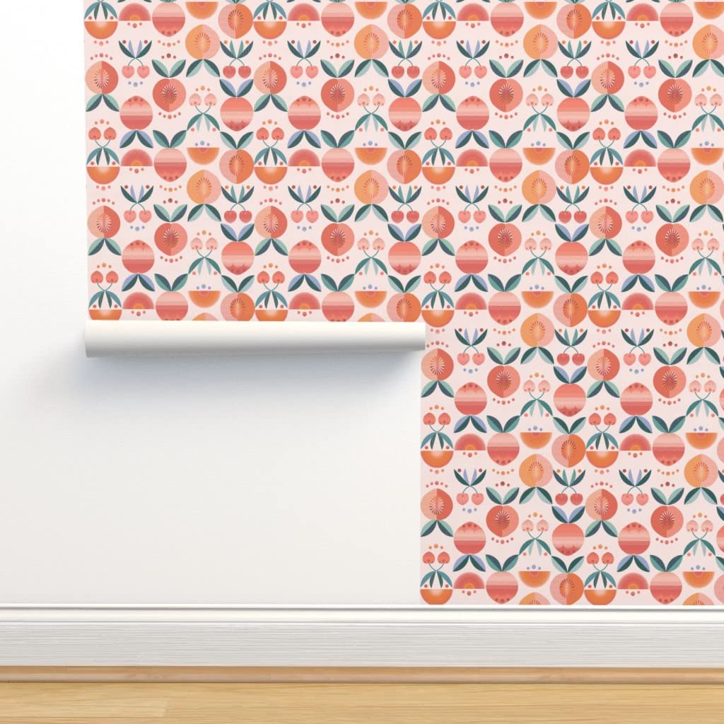 Removable Peel and Stick Wallpaper 12ft x 2ft - Peach & Orange Geometric Pattern Summer Decor | Self-Adhesive Wallpaper for Bedroom, Nursery, Kitchen Backsplash | Easy to Apply & Remove
