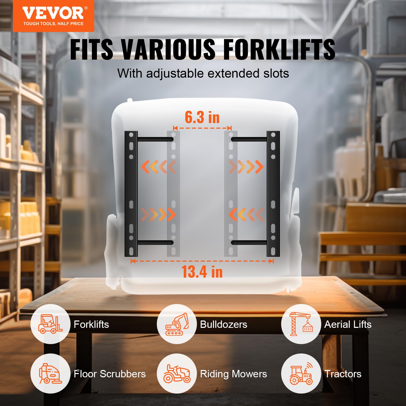 VEVOR Universal Forklift Seat - Adjustable Angle Back & Micro Switch, Fold Down Tractor Seat with 6.3-13.4