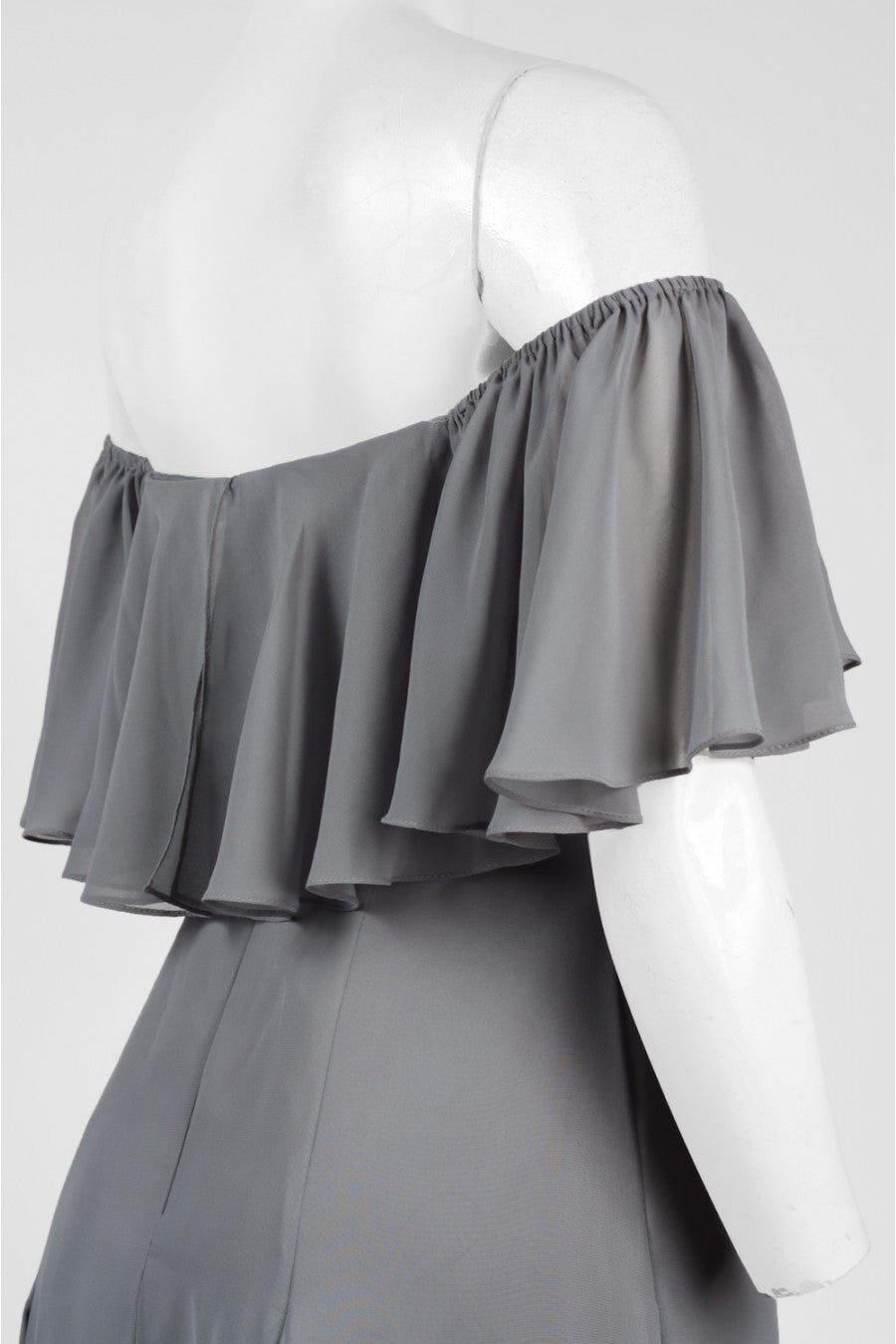 Monique Lhuillier Off-the-Shoulder Chiffon Evening Gown in Steel Gray - Perfect for Weddings, Galas & Formal Events