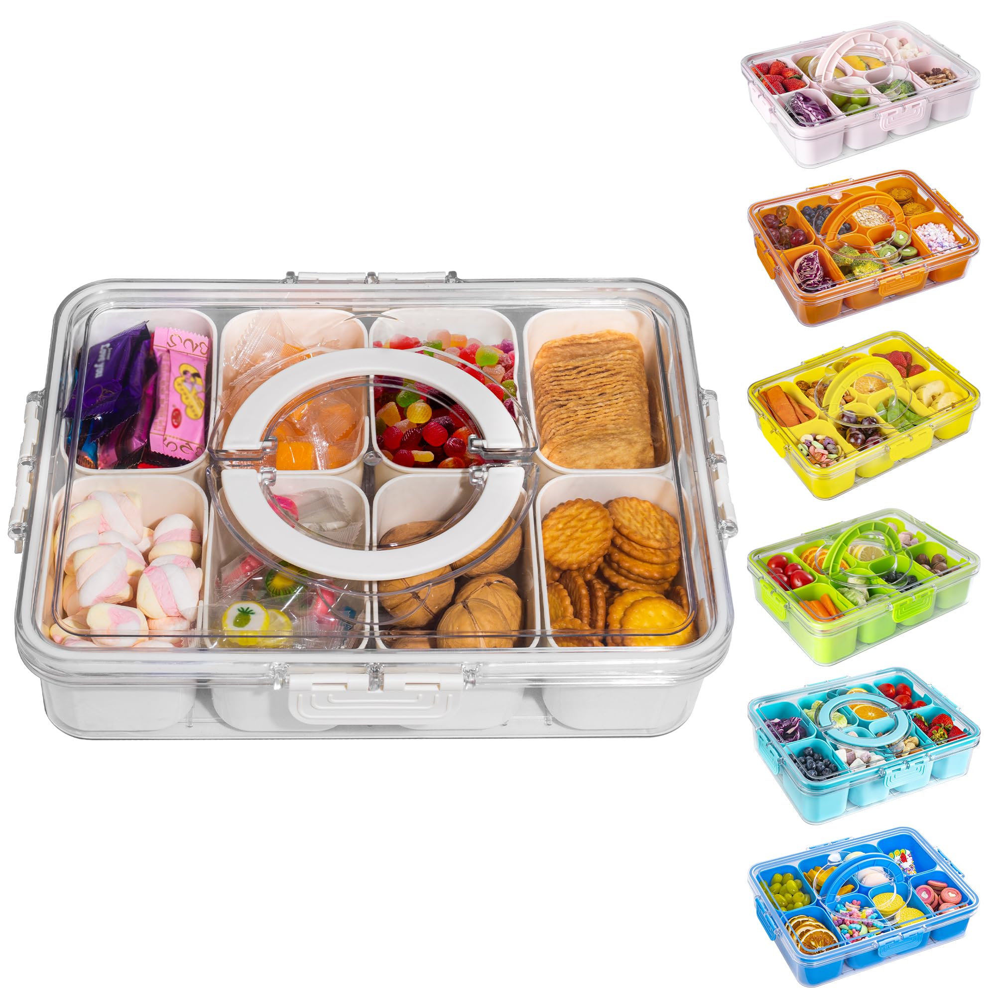 Portable Snackle Box with Lid - Divided Serving Tray for Travel, Picnics & Parties